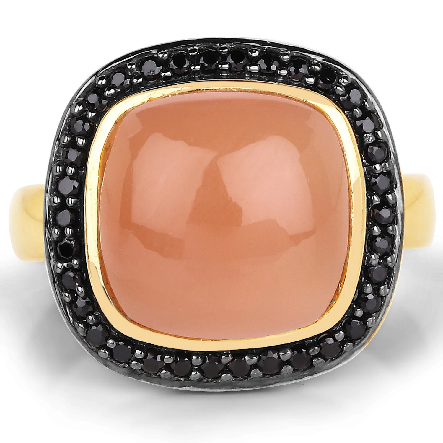 14K Yellow Gold Plated 7.50 ct. t.w. Peach Moonstone and Black Spinel Ring in Sterling Silver - Image 3