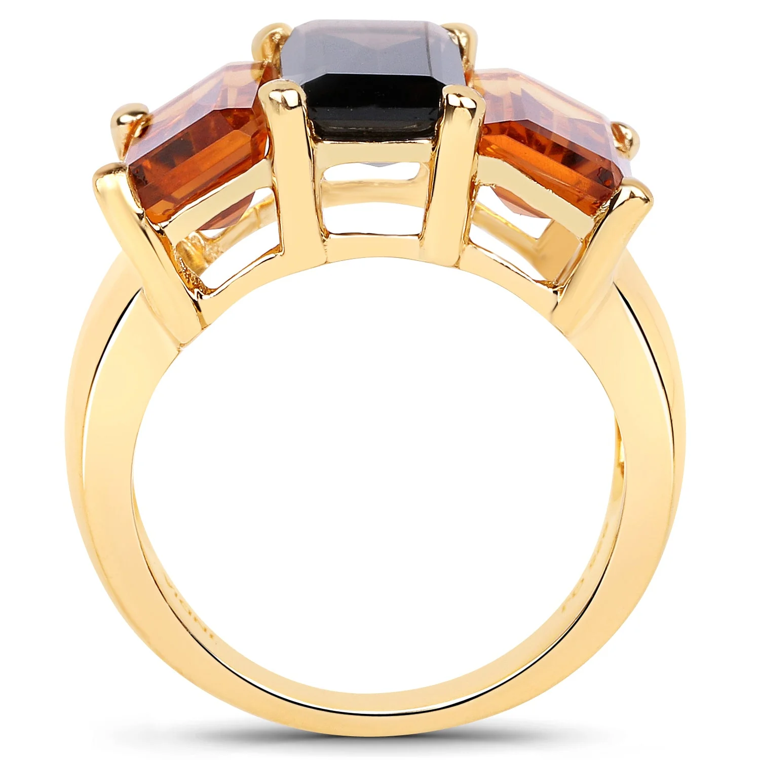 14K Yellow Gold Plated 8.14 Carat Genuine Smoky Quartz, Citrine and Champagne Quartz .925 Sterling Silver Ring - Image 2