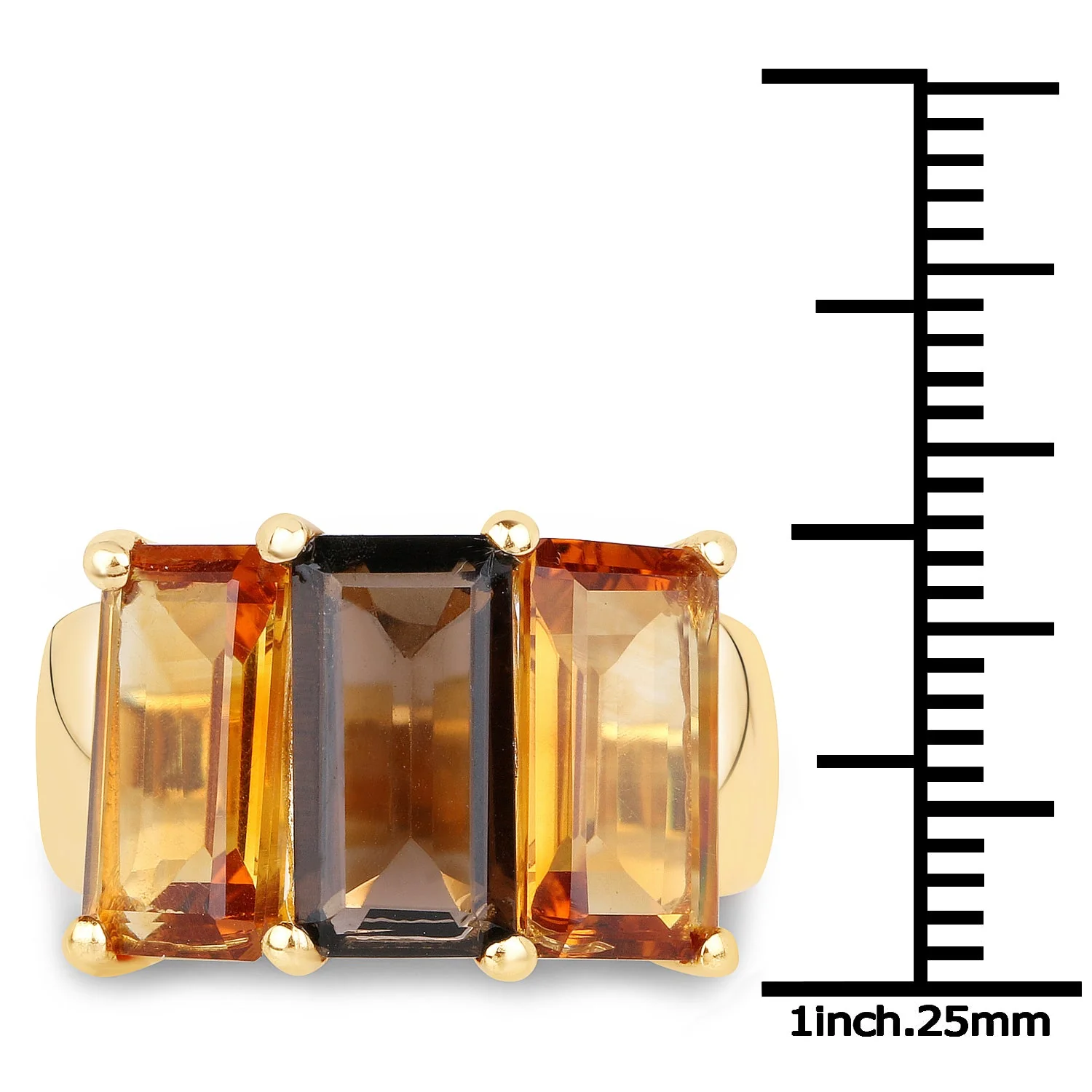 14K Yellow Gold Plated 8.14 Carat Genuine Smoky Quartz, Citrine and Champagne Quartz .925 Sterling Silver Ring - Image 3