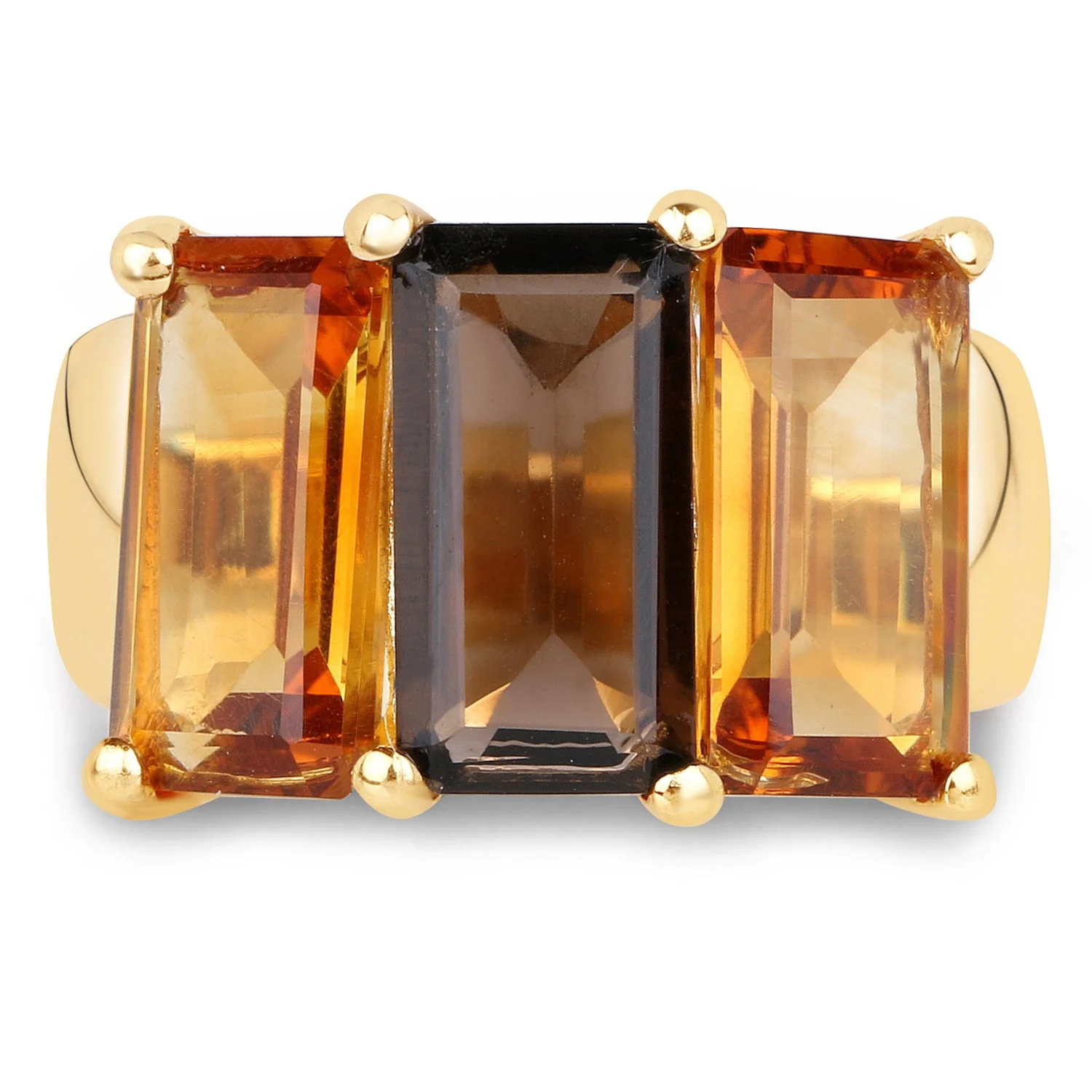 14K Yellow Gold Plated 8.14 Carat Genuine Smoky Quartz, Citrine and Champagne Quartz .925 Sterling Silver Ring - Image 4