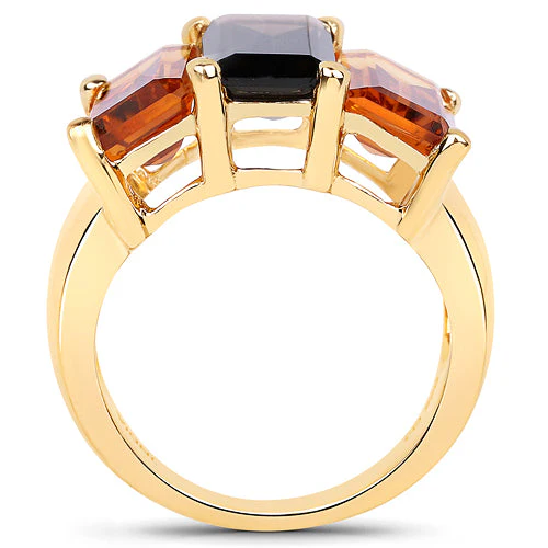 14K Yellow Gold Plated 8.14 Carat Genuine Smoky Quartz, Citrine and Champagne Quartz .925 Sterling Silver Ring - Image 6