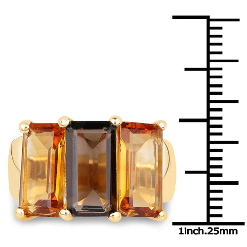 14K Yellow Gold Plated 8.14 Carat Genuine Smoky Quartz, Citrine and Champagne Quartz .925 Sterling Silver Ring - Image 7