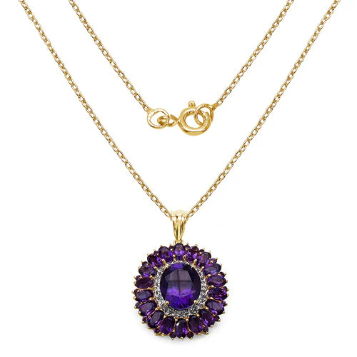 14K Yellow Gold Plated 8.55 Carat Genuine Amethyst & White Topaz .925 Sterling Silver Pendant - Image 2