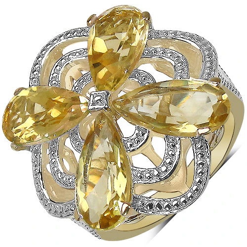 14K Yellow Gold Plated 8.81 Carat Genuine Citrine & White Diamond .925 Sterling Silver Ring - Image 4