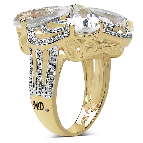 14K Yellow Gold Plated 8.81 Carat Genuine Citrine & White Diamond .925 Sterling Silver Ring - Image 5