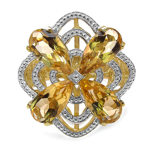 14K Yellow Gold Plated 8.81 Carat Genuine Citrine & White Diamond .925 Sterling Silver Ring - Image 6