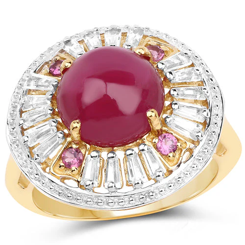 14K Yellow Gold Plated 8.91 Carat Genuine Glass Filled Ruby, Rhodolite & White Topaz .925 Sterling Silver Ring - Image 4
