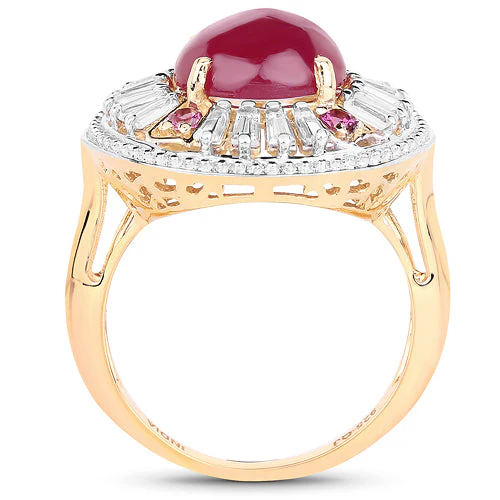 14K Yellow Gold Plated 8.91 Carat Genuine Glass Filled Ruby, Rhodolite & White Topaz .925 Sterling Silver Ring - Image 5