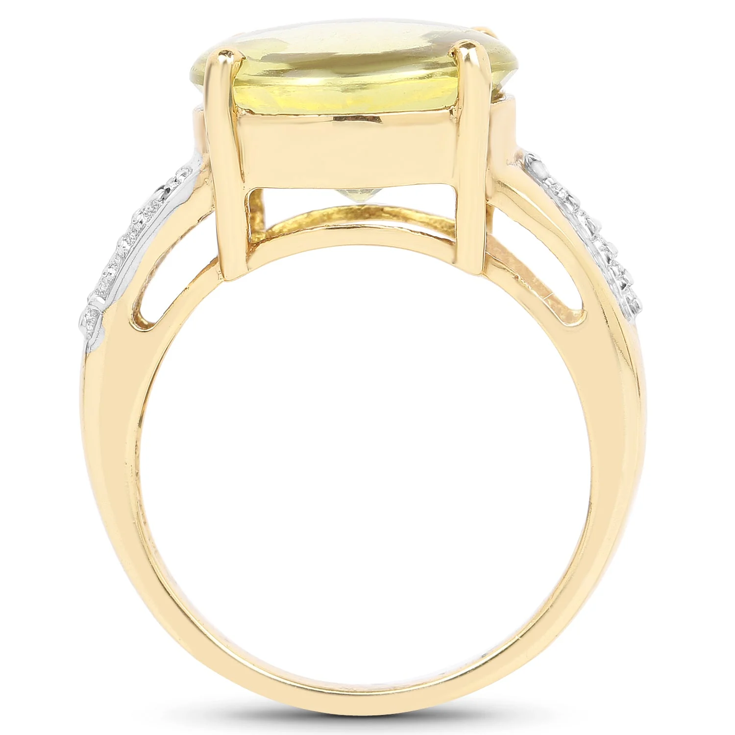 14K Yellow Gold Plated 9.26 Carat Genuine Lemon Topaz Buff Top and White Diamond Brass Ring - Image 2