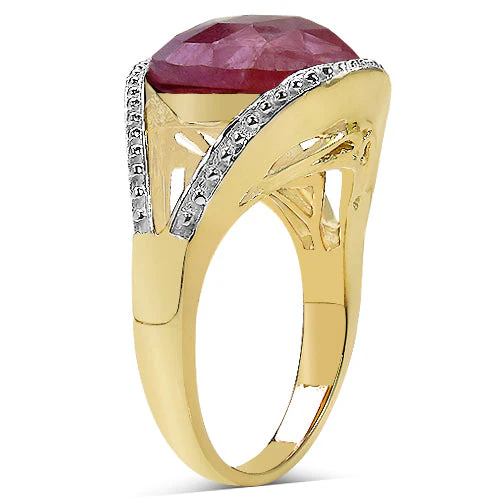 14K Yellow Gold Plated 9.29 Carat Genuine Pink Sapphire & White Diamond .925 Sterling Silver Ring - Image 3