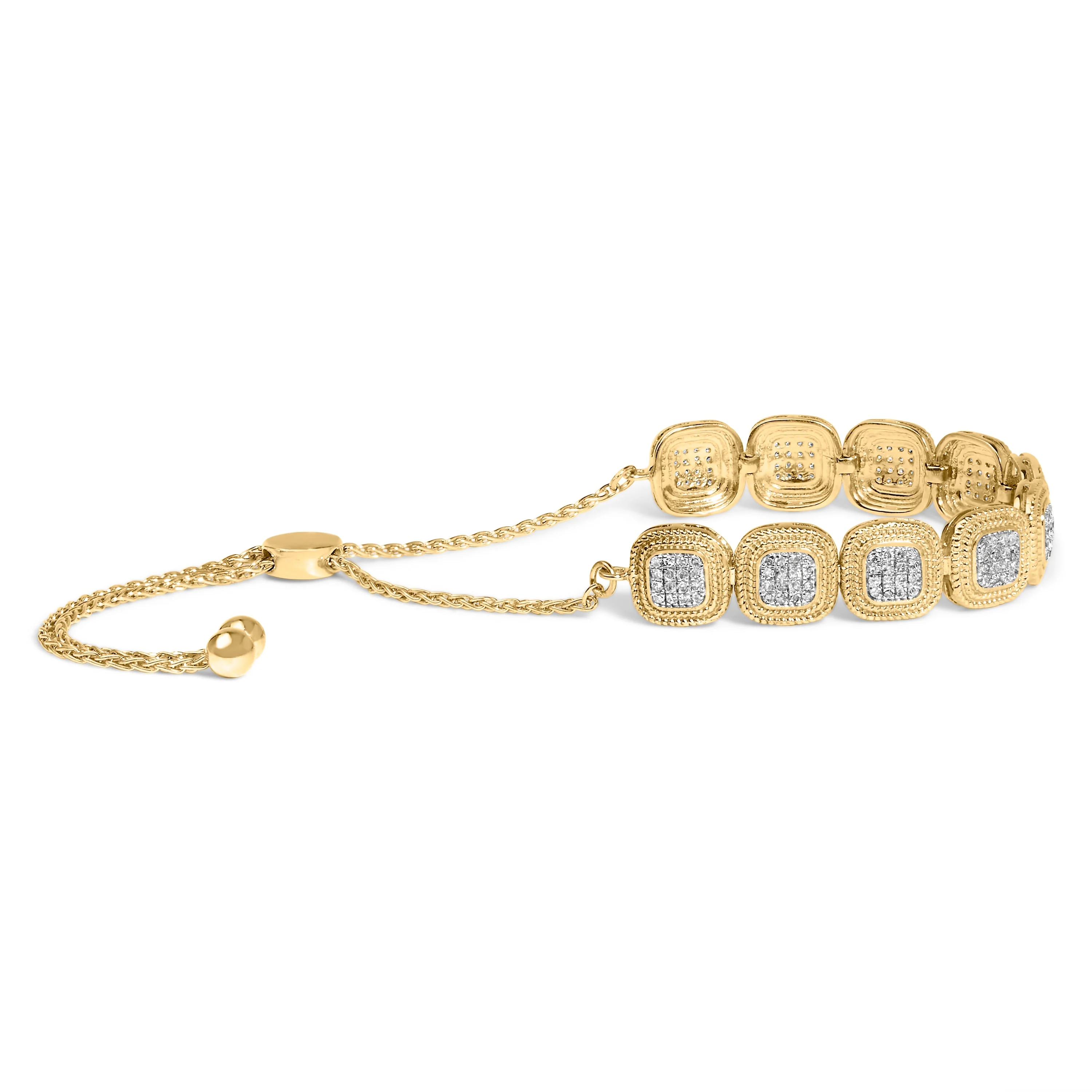14k Yellow Gold Plated .925 Sterling 5/8 Cttw Diamond Composite Cushion Frame 4â€-10†Adjustable Bolo Bracelet (G-H Color, I1-I2 Clarity) - Image 2