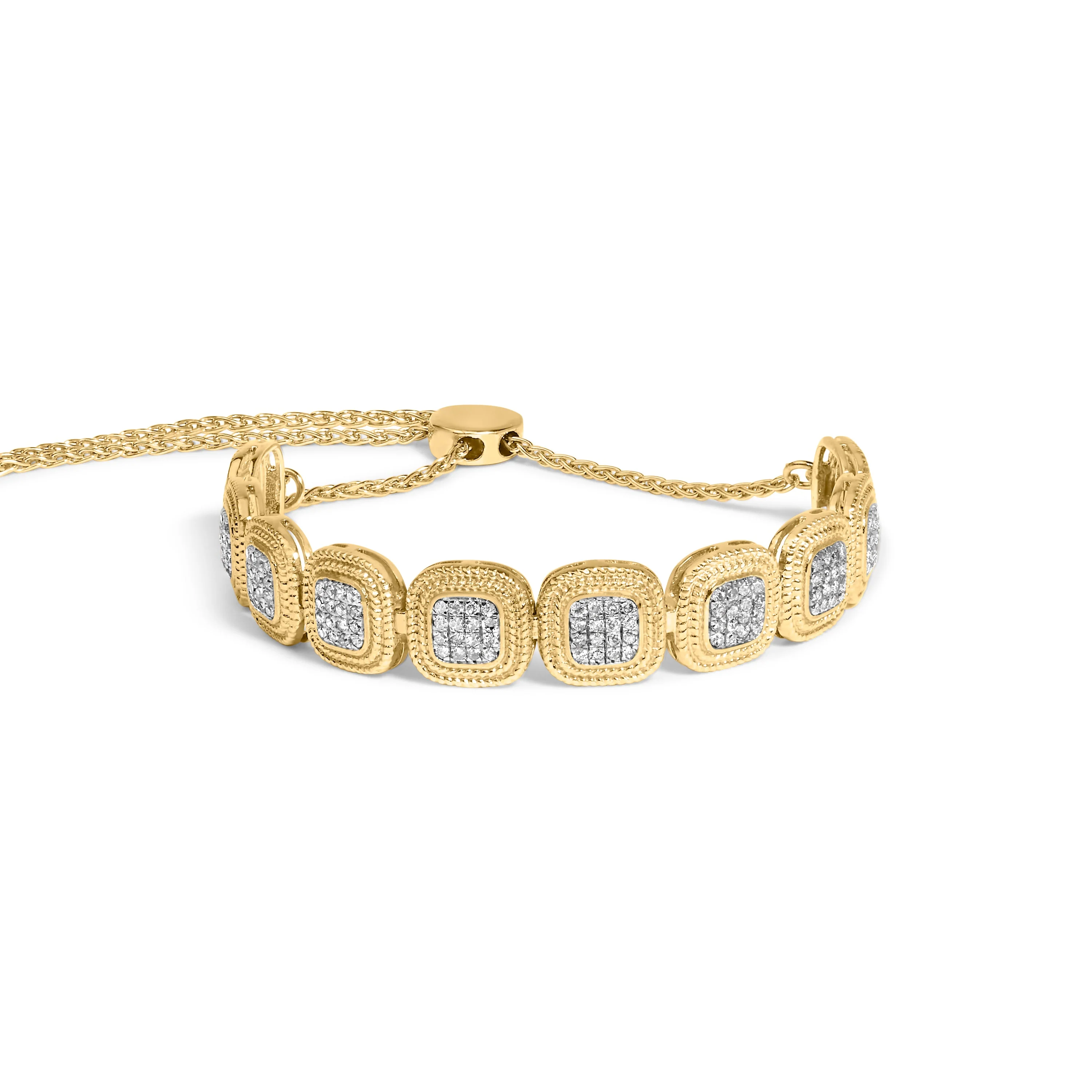 14k Yellow Gold Plated .925 Sterling 5/8 Cttw Diamond Composite Cushion Frame 4â€-10†Adjustable Bolo Bracelet (G-H Color, I1-I2 Clarity) - Image 4