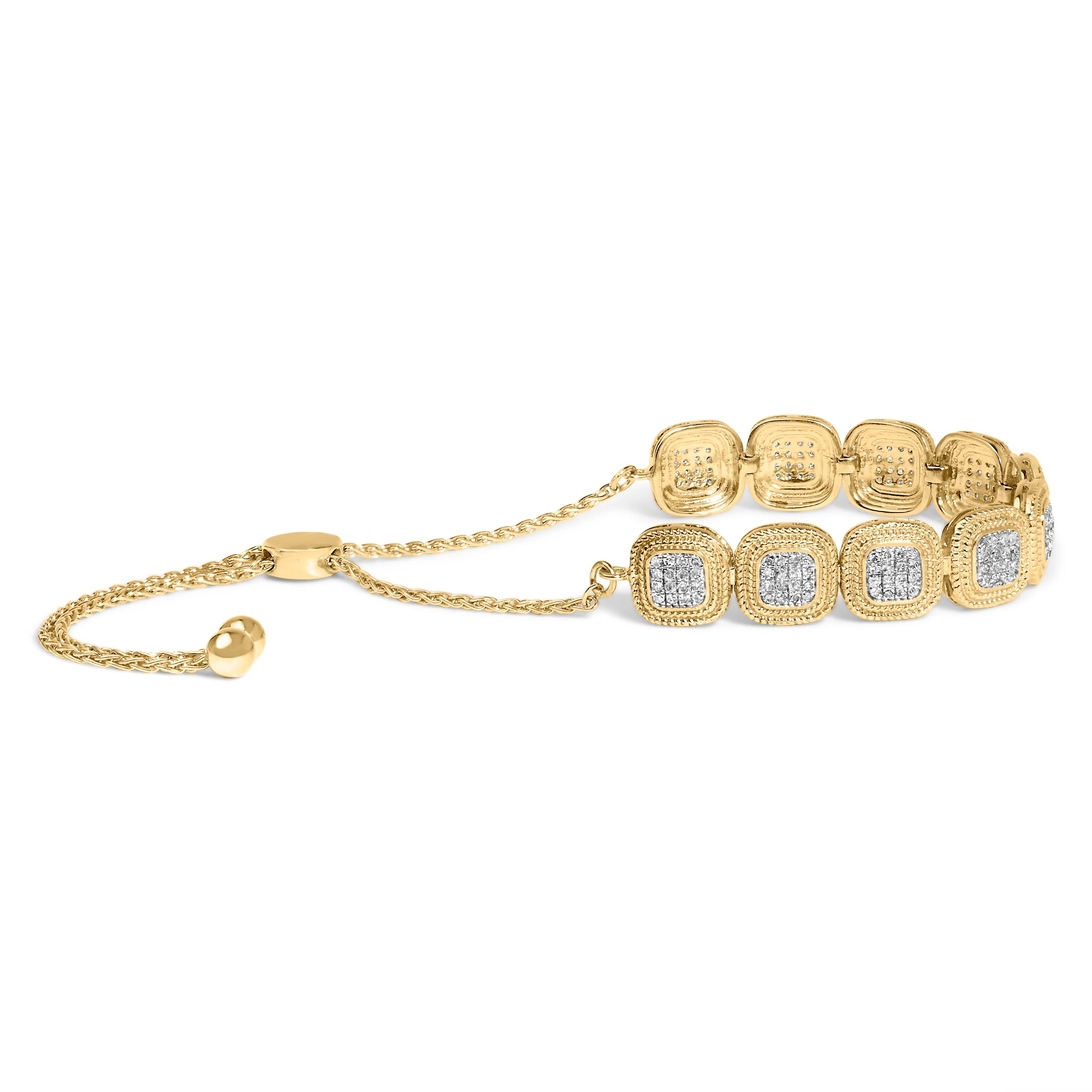 14k Yellow Gold Plated .925 Sterling 5/8 Cttw Diamond Composite Cushion Frame 4â€-10†Adjustable Bolo Bracelet (G-H Color, I1-I2 Clarity) - Image 5
