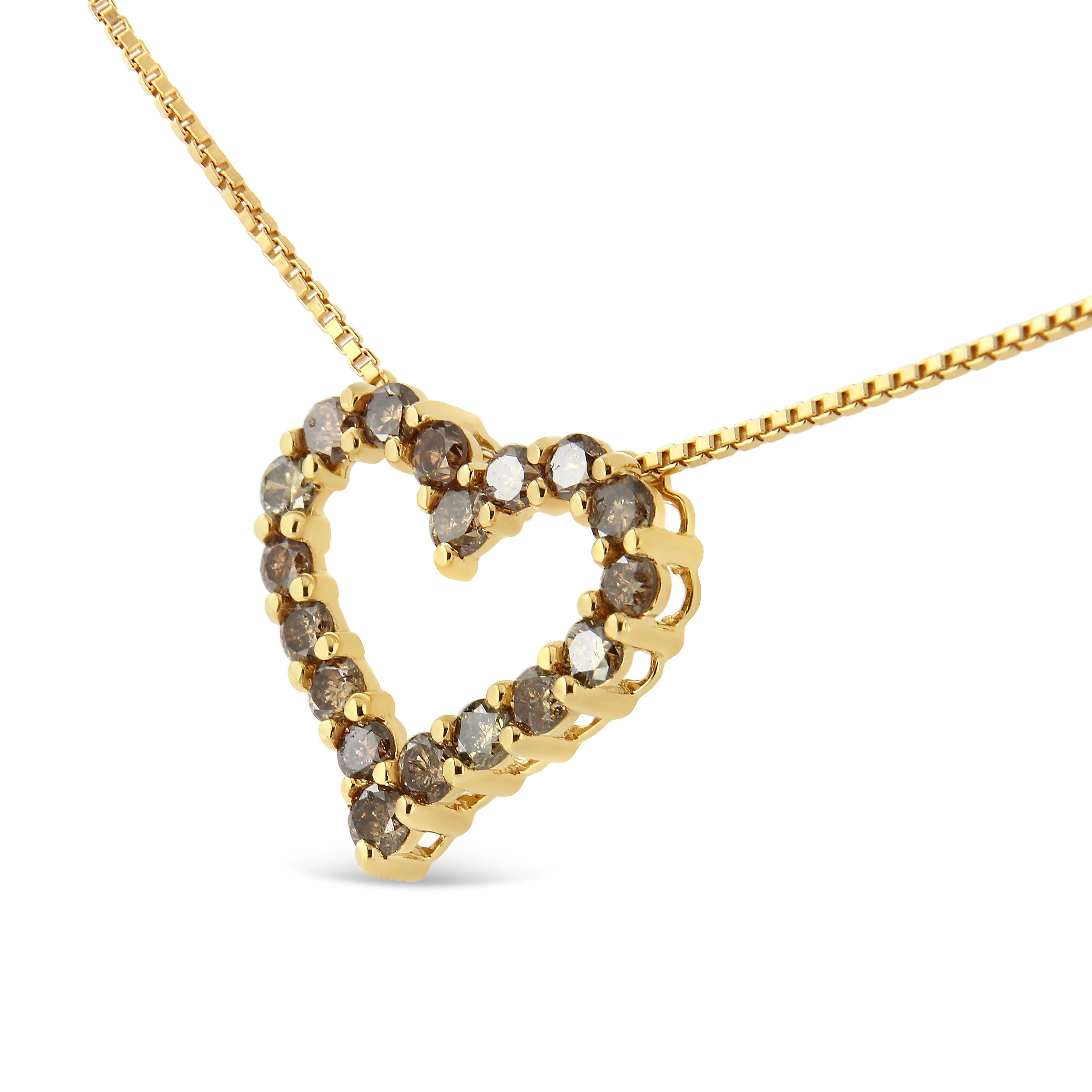 14K Yellow Gold Plated .925 Sterling Silver 1.0 Cttw Champagne Diamond Heart Pendant Necklace (K-L Color, I1-I2 Clarity) - 18" - Image 5