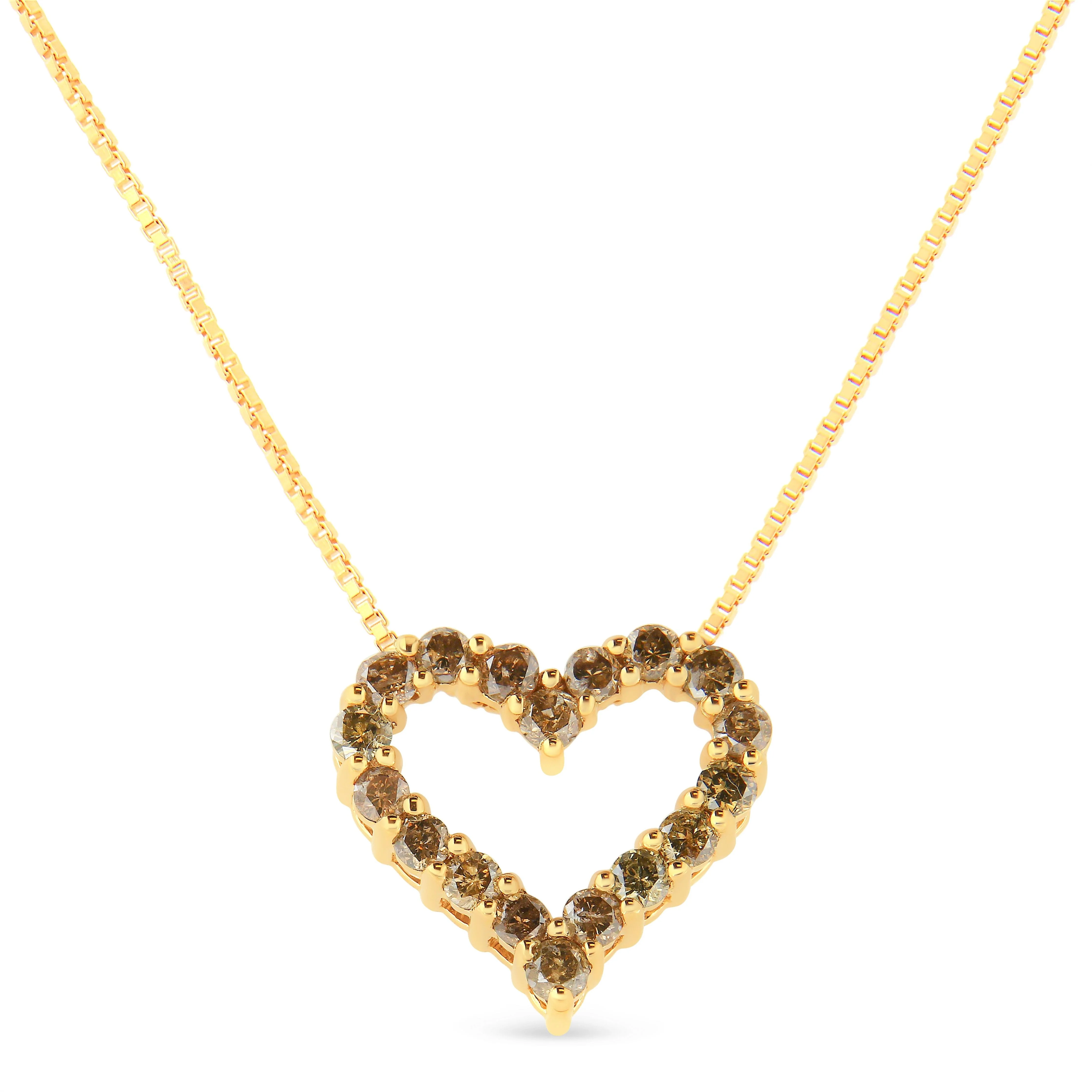 14K Yellow Gold Plated .925 Sterling Silver 1.0 Cttw Champagne Diamond Heart Pendant Necklace (K-L Color, I1-I2 Clarity) - 18" - Image 6