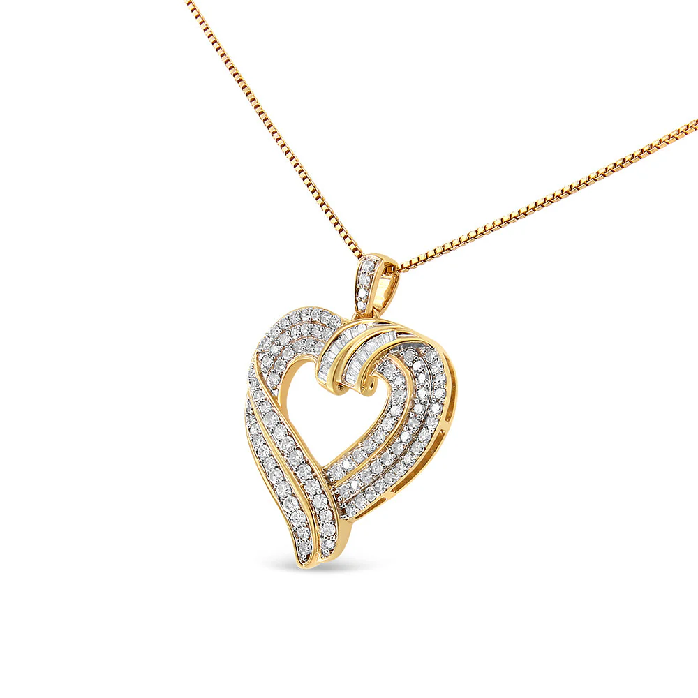 14K Yellow Gold Plated .925 Sterling Silver 1.00 Cttw Baguette Diamond Composite Open Heart 18" Inch Pendant Necklace (I-J Color, I1-I2 Clarity) - Image 6