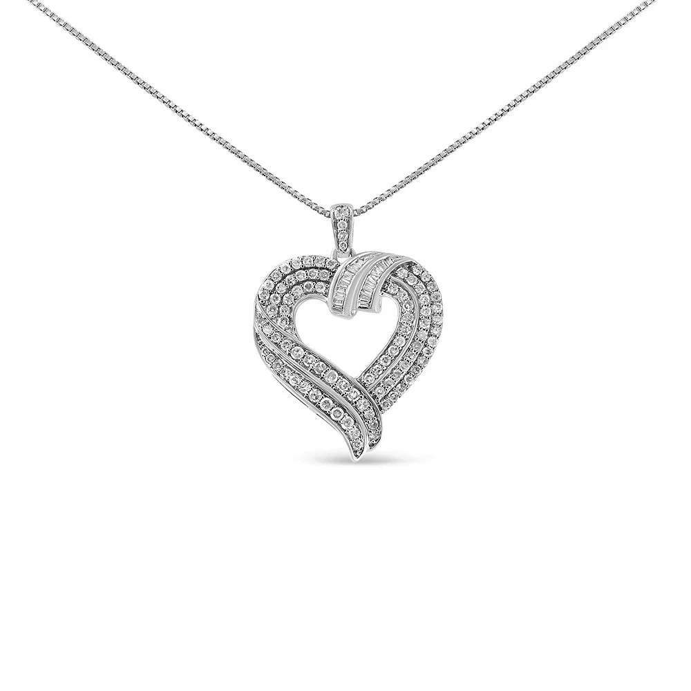 14K Yellow Gold Plated .925 Sterling Silver 1.00 Cttw Baguette Diamond Composite Open Heart 18" Inch Pendant Necklace (I-J Color, I1-I2 Clarity) - Image 8