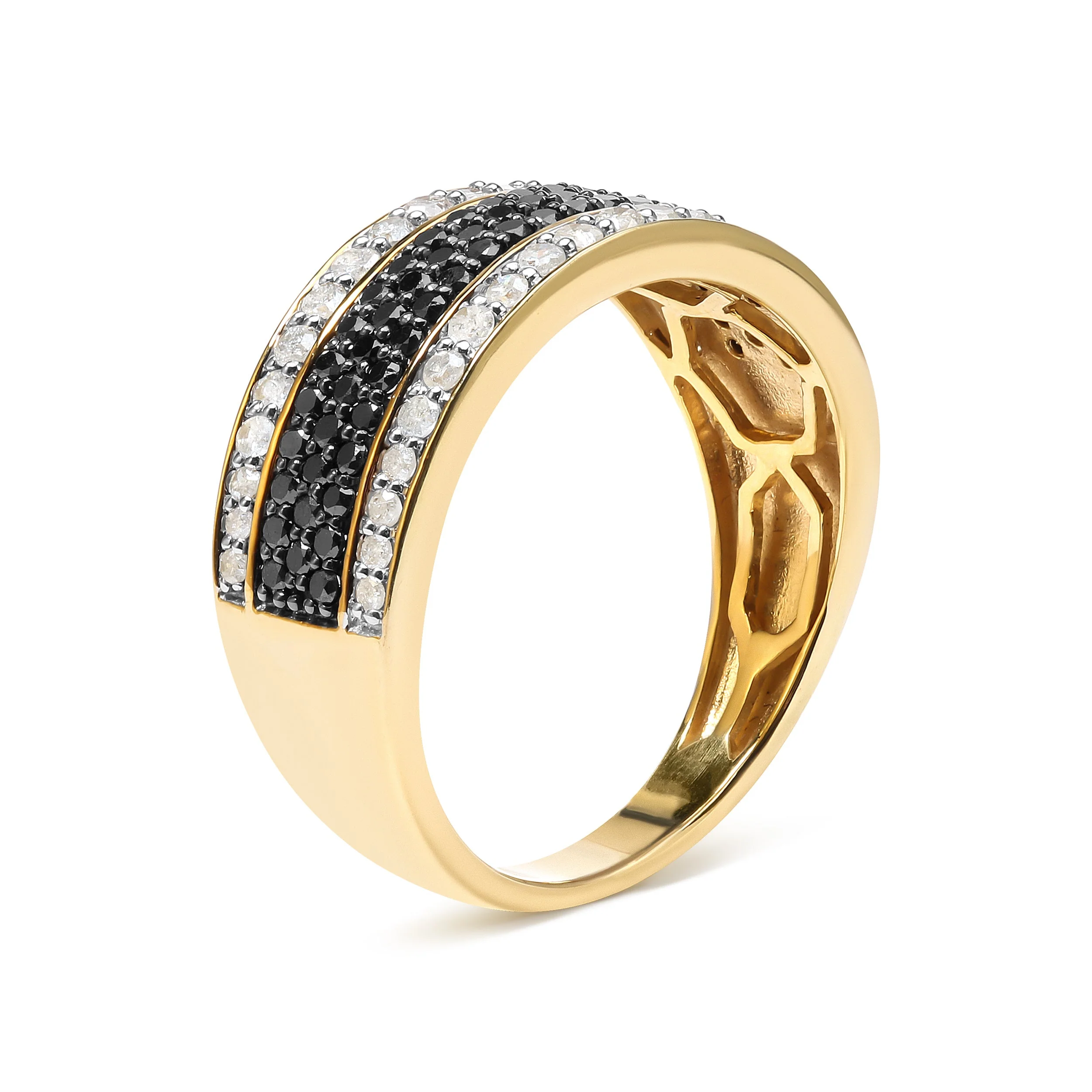 14K Yellow Gold Plated .925 Sterling Silver 1 1/4 Cttw White and Black Treated Diamond Multi Row Band (Black/I-J Color, I2-I3 Clarity) - Size 10 - Image 3