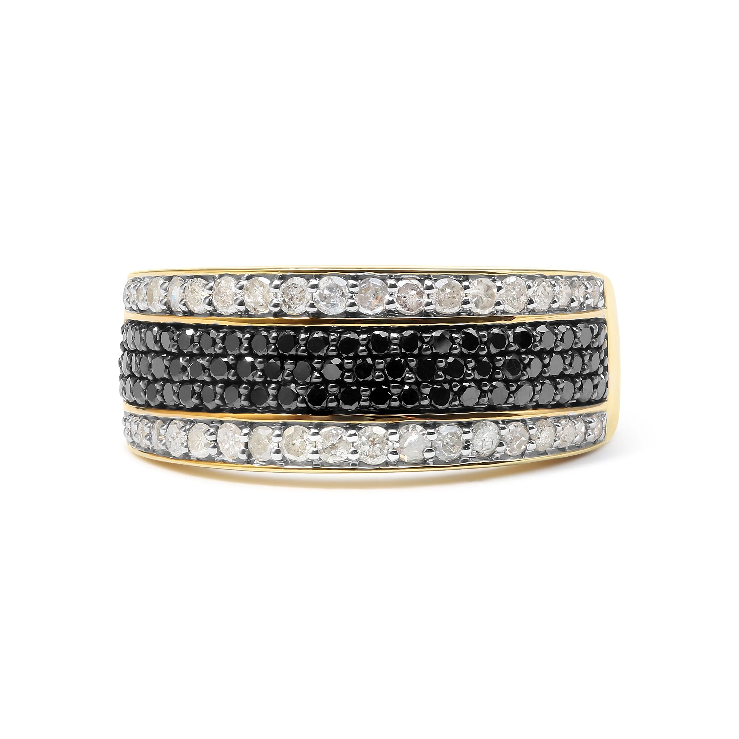 14K Yellow Gold Plated .925 Sterling Silver 1 1/4 Cttw White and Black Treated Diamond Multi Row Band (Black/I-J Color, I2-I3 Clarity) - Size 10 - Image 5