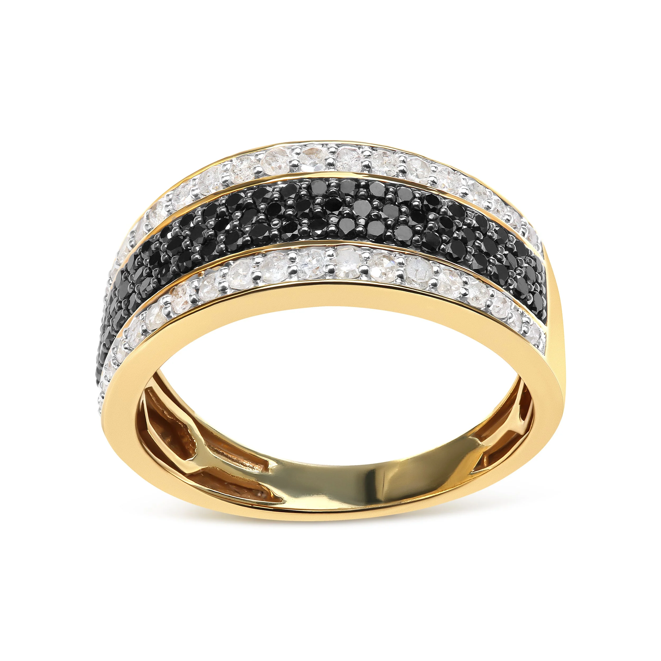 14K Yellow Gold Plated .925 Sterling Silver 1 1/4 Cttw White and Black Treated Diamond Multi Row Band (Black/I-J Color, I2-I3 Clarity) - Size 10 - Image 6