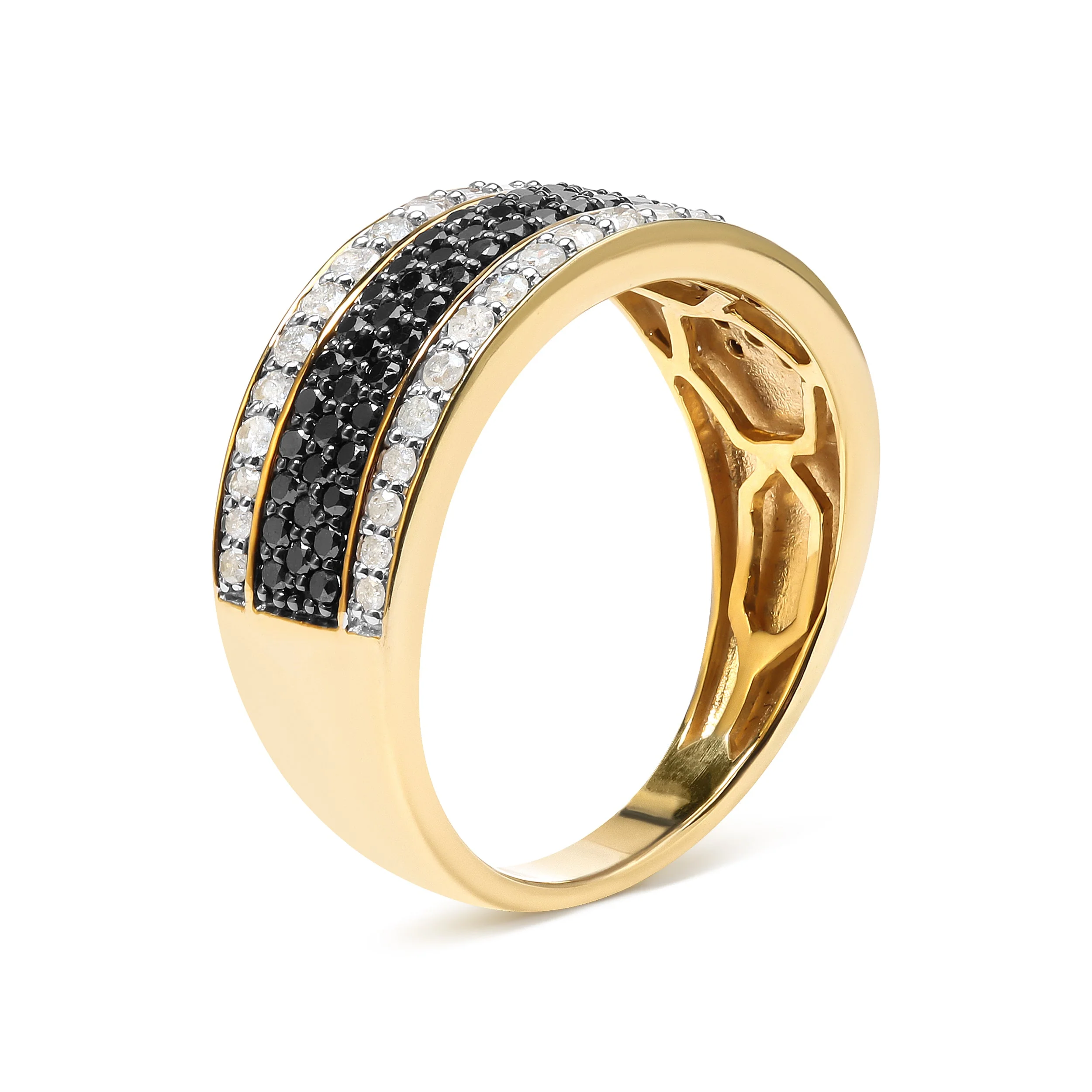 14K Yellow Gold Plated .925 Sterling Silver 1 1/4 Cttw White and Black Treated Diamond Multi Row Band (Black/I-J Color, I2-I3 Clarity) - Size 10 - Image 7