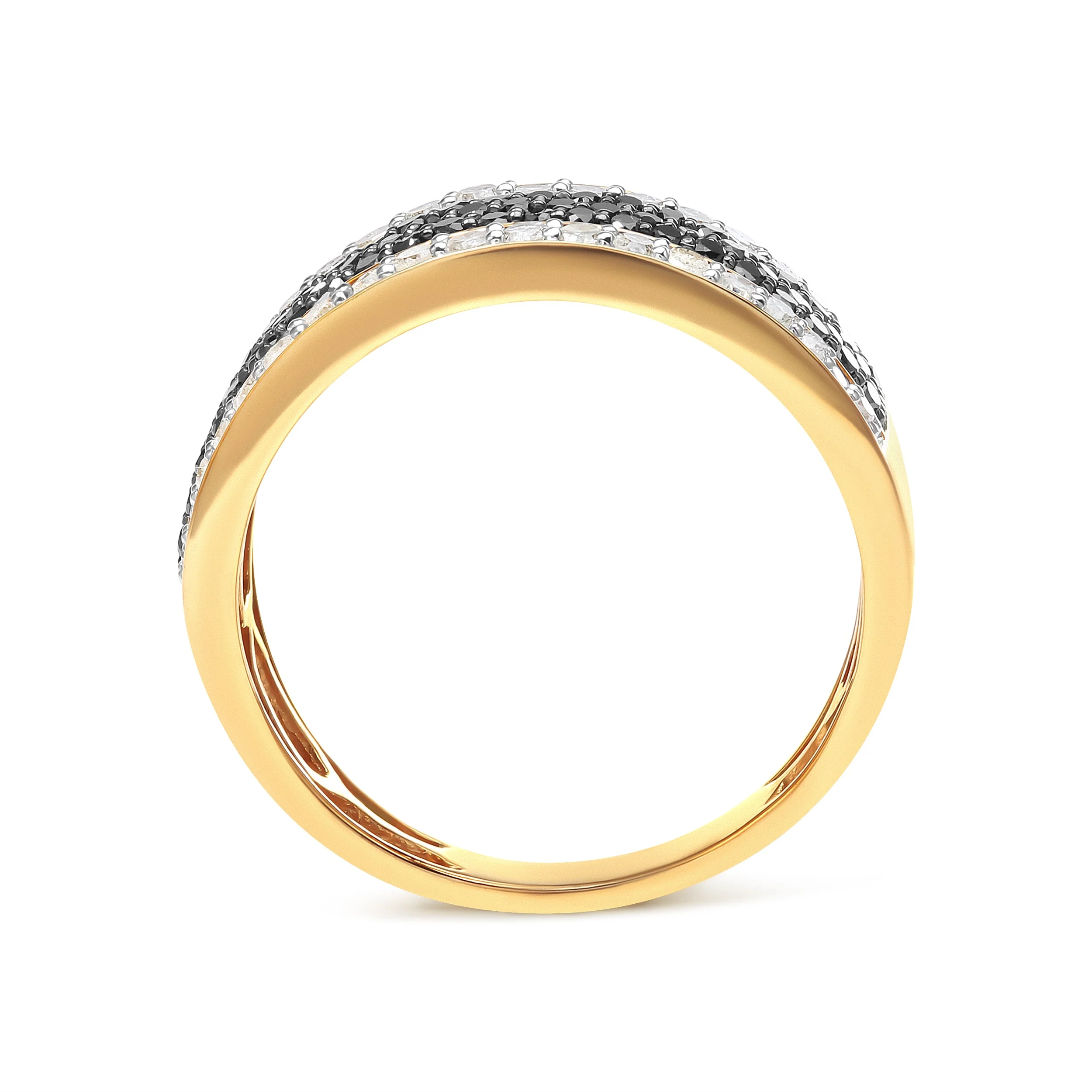 14K Yellow Gold Plated .925 Sterling Silver 1 1/4 Cttw White and Black Treated Diamond Multi Row Band (Black/I-J Color, I2-I3 Clarity) - Size 10 - Image 8