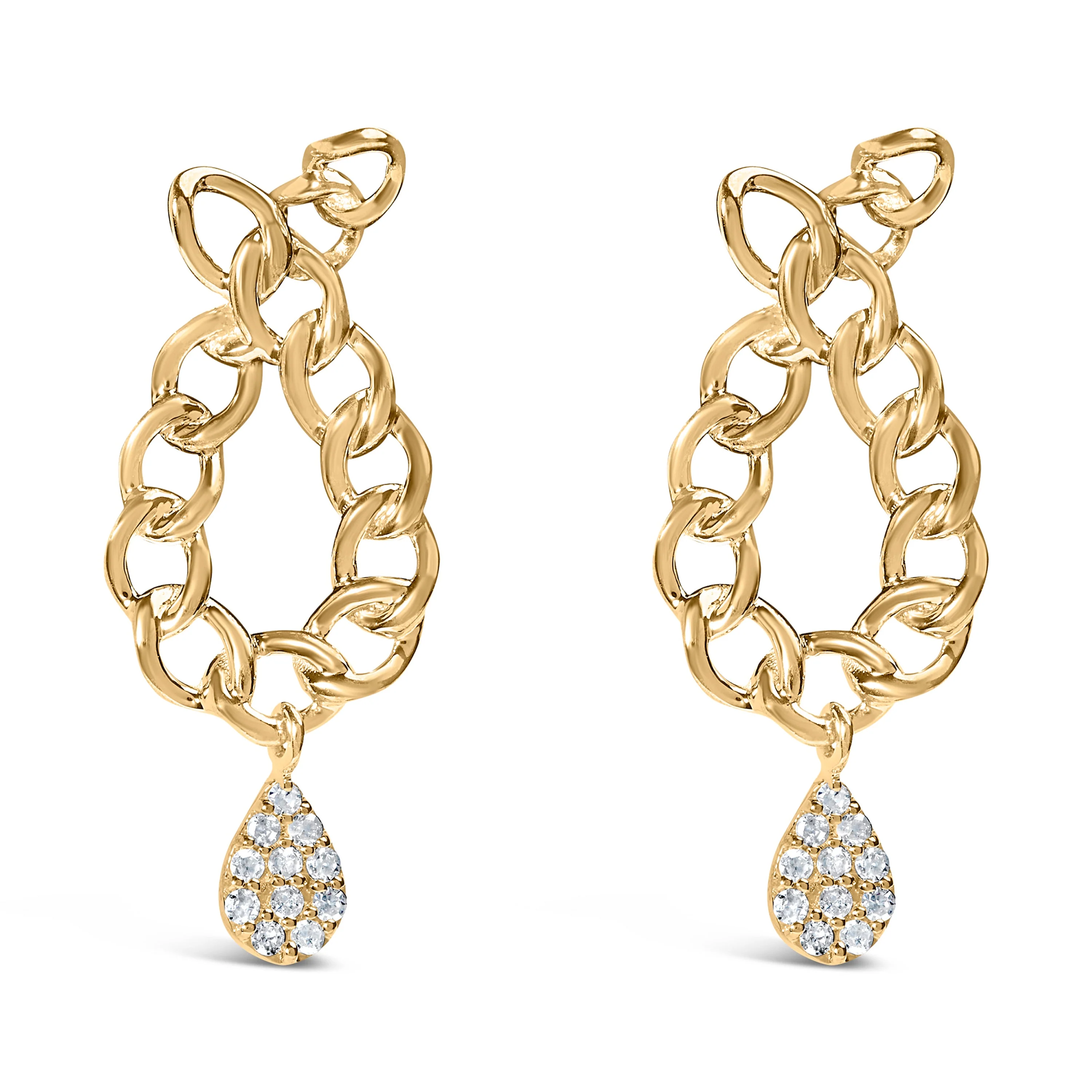 14K Yellow Gold Plated .925 Sterling Silver 1/10 Cttw Diamond Chain Link Teardrop Dangle Earrings (H-I Color, I1-I2 Clarity) - Image 4