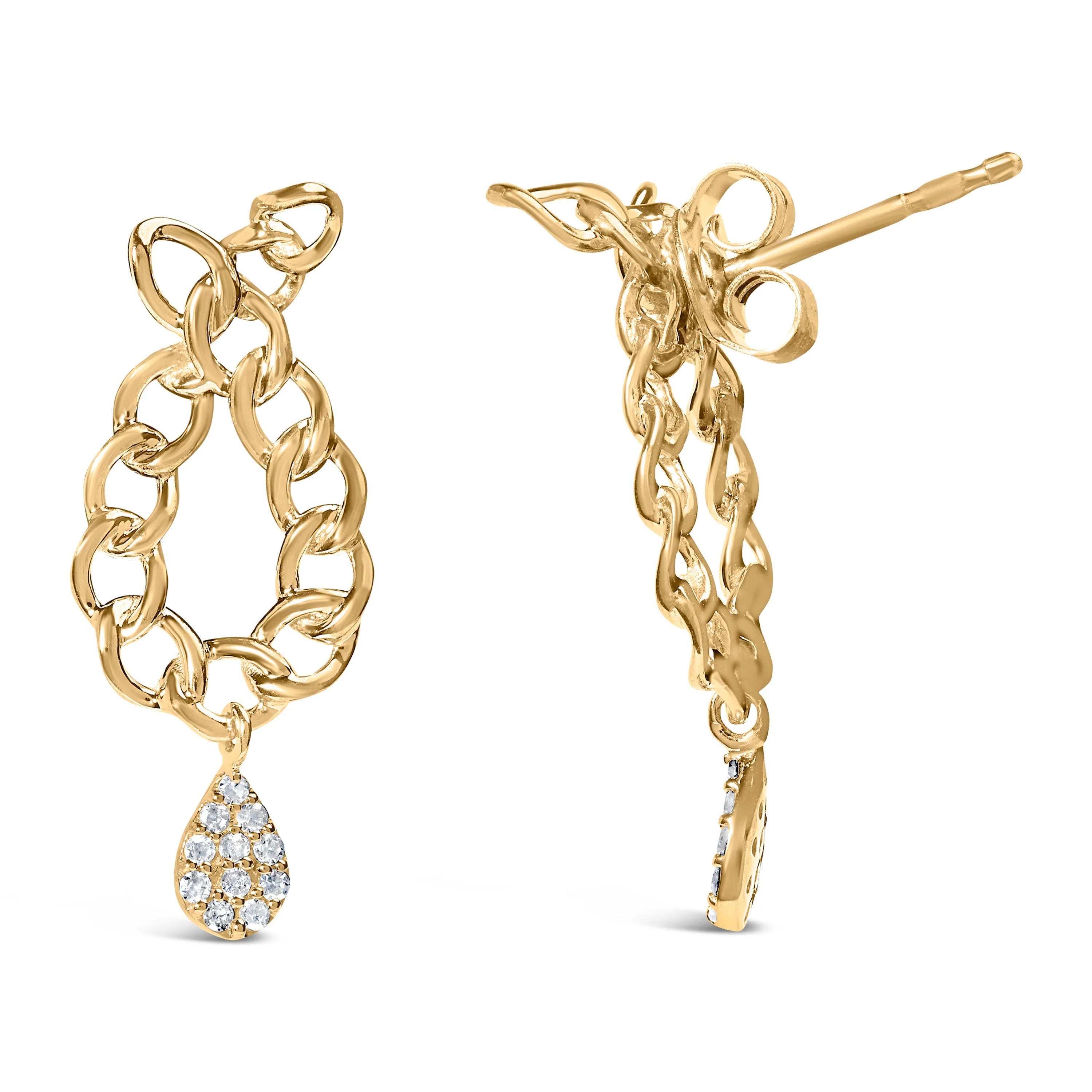 14K Yellow Gold Plated .925 Sterling Silver 1/10 Cttw Diamond Chain Link Teardrop Dangle Earrings (H-I Color, I1-I2 Clarity) - Image 6