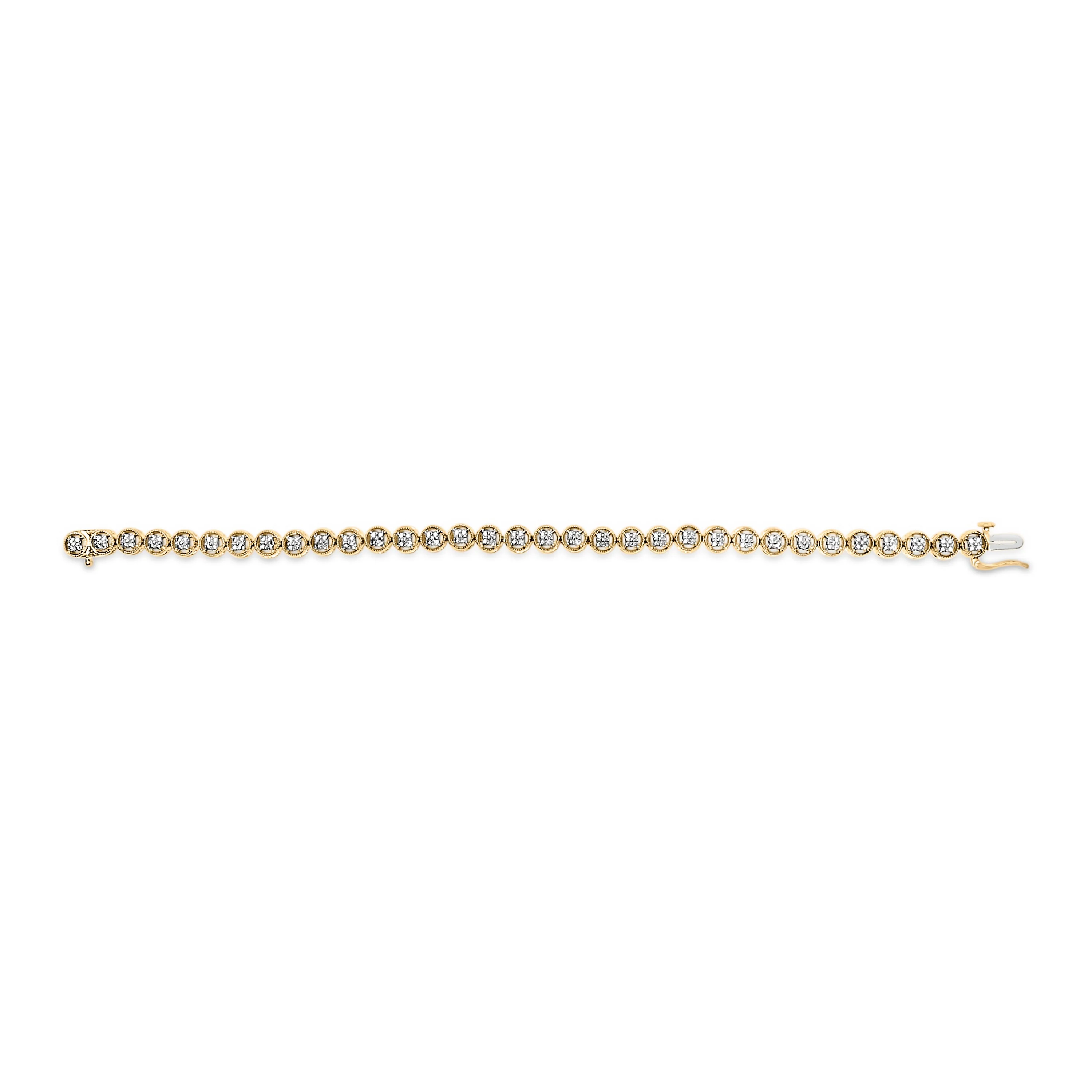 14K Yellow Gold Plated .925 Sterling Silver 1/10 Cttw Diamond Open Circle Beaded Wheel Link Tennis Bracelet (I-J Color, I3 Clarity) - 7.25" - Image 3