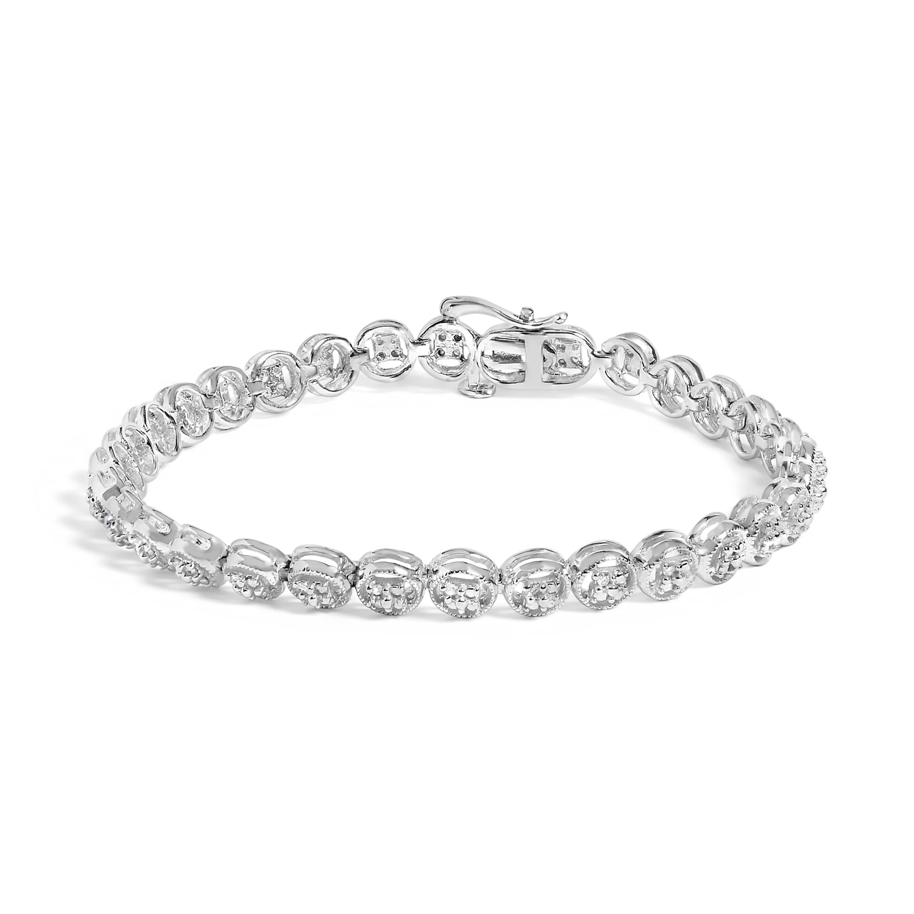 14K Yellow Gold Plated .925 Sterling Silver 1/10 Cttw Diamond Open Circle Beaded Wheel Link Tennis Bracelet (I-J Color, I3 Clarity) - 7.25" - Image 5