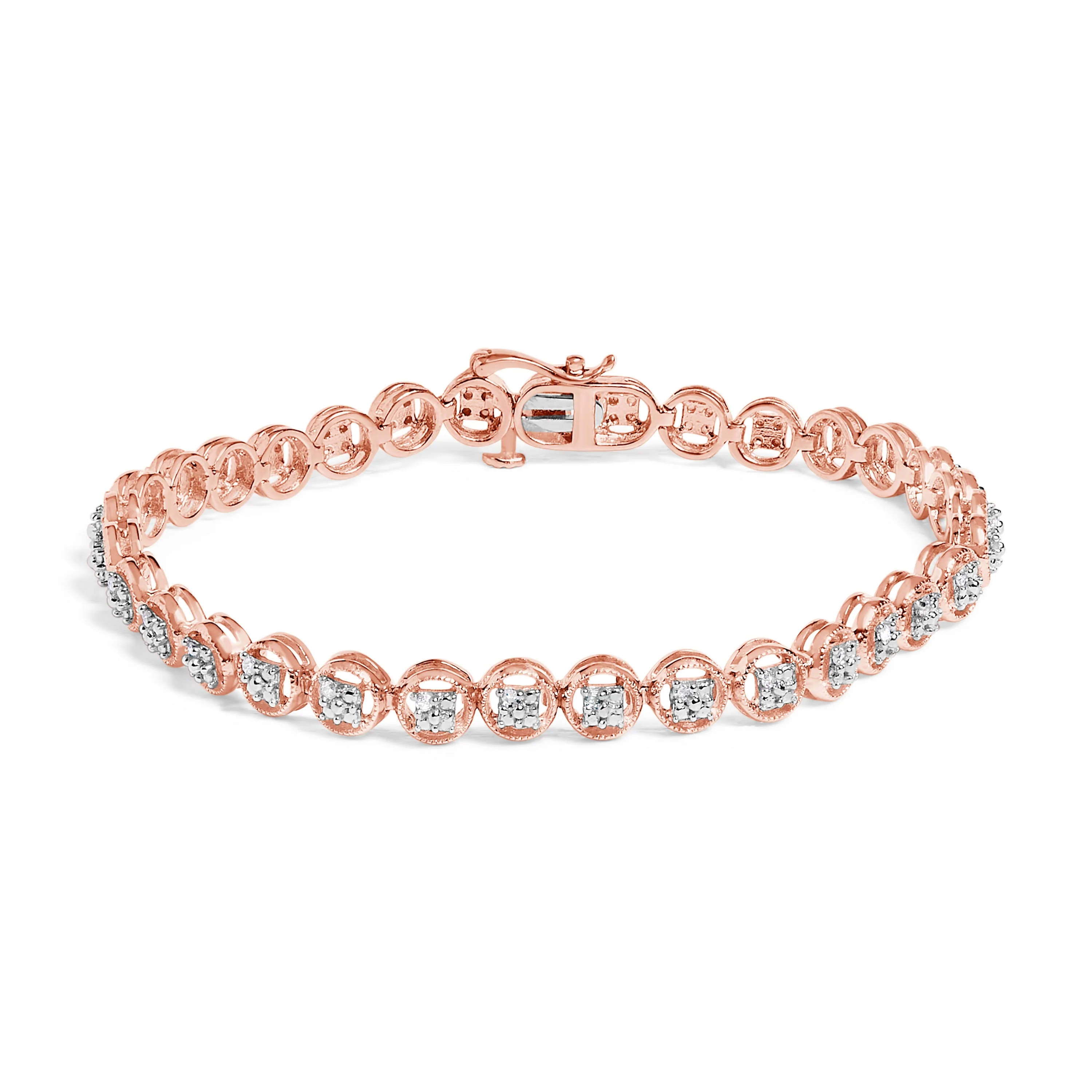14K Yellow Gold Plated .925 Sterling Silver 1/10 Cttw Diamond Open Circle Beaded Wheel Link Tennis Bracelet (I-J Color, I3 Clarity) - 7.25" - Image 6