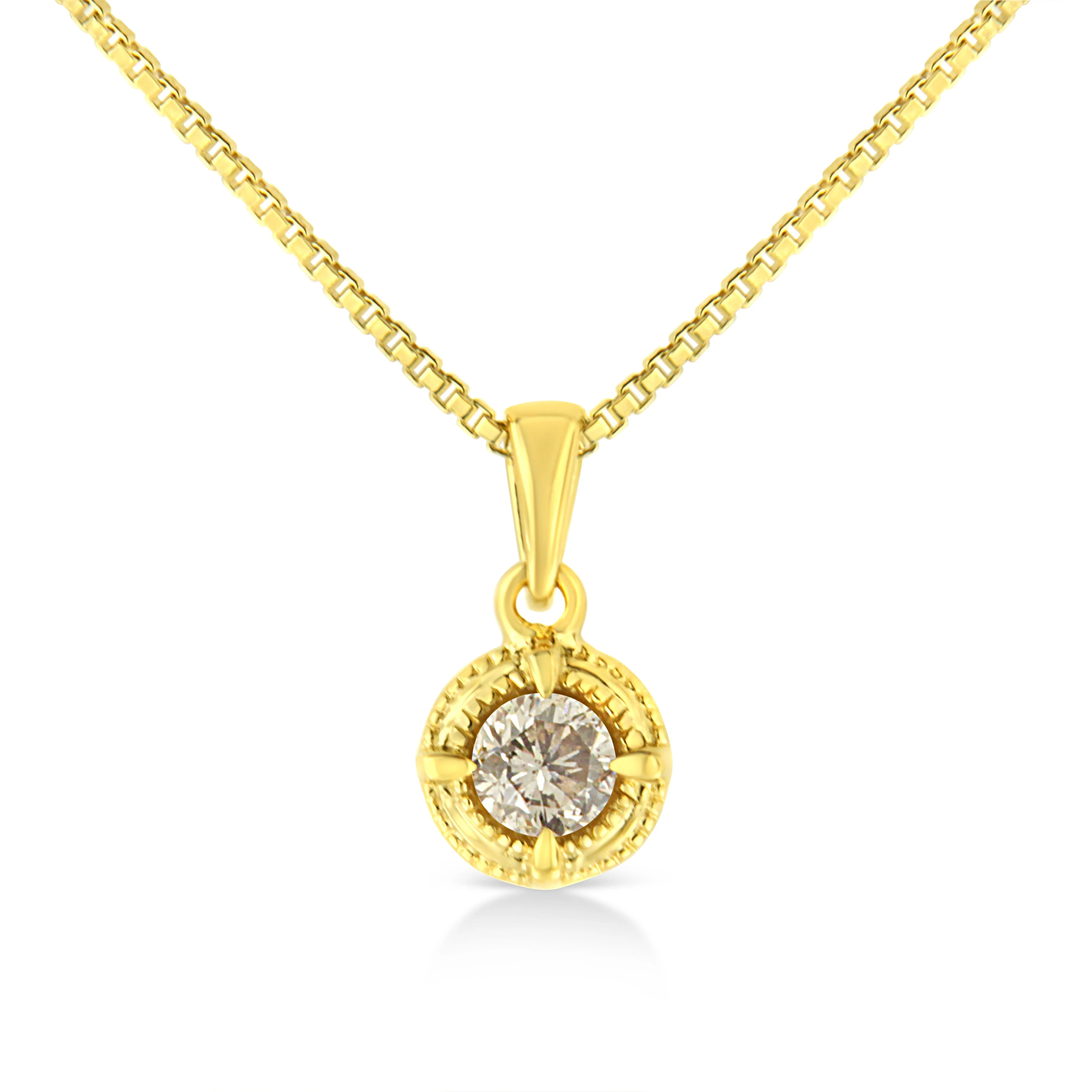 14K Yellow Gold Plated .925 Sterling Silver 1/2 Cttw Brilliant Round Cut Diamond Solitaire Milgrain 18" Pendant Necklace (K-L Color, I2-I3 Clarity) - Image 11