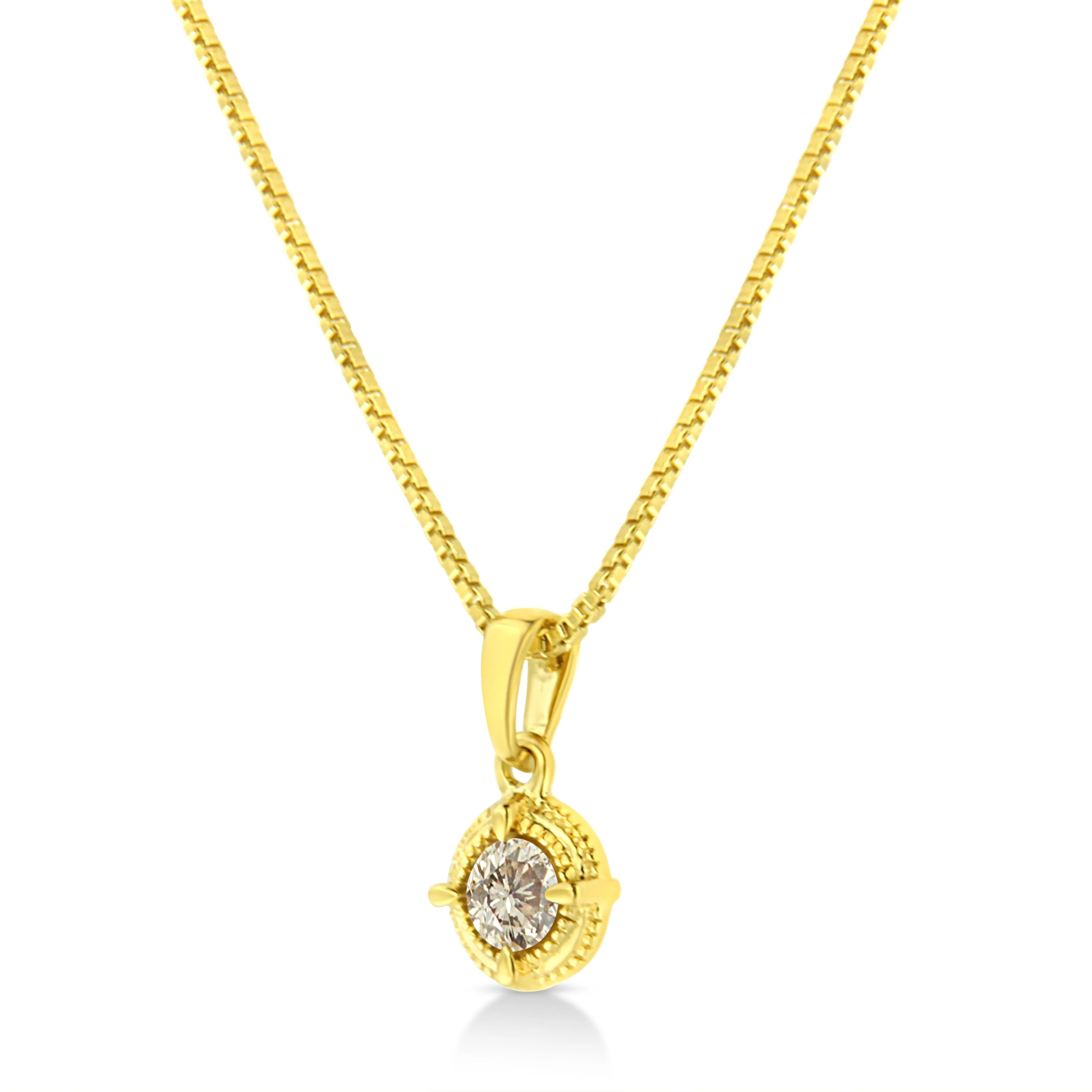 14K Yellow Gold Plated .925 Sterling Silver 1/2 Cttw Brilliant Round Cut Diamond Solitaire Milgrain 18" Pendant Necklace (K-L Color, I2-I3 Clarity) - Image 13