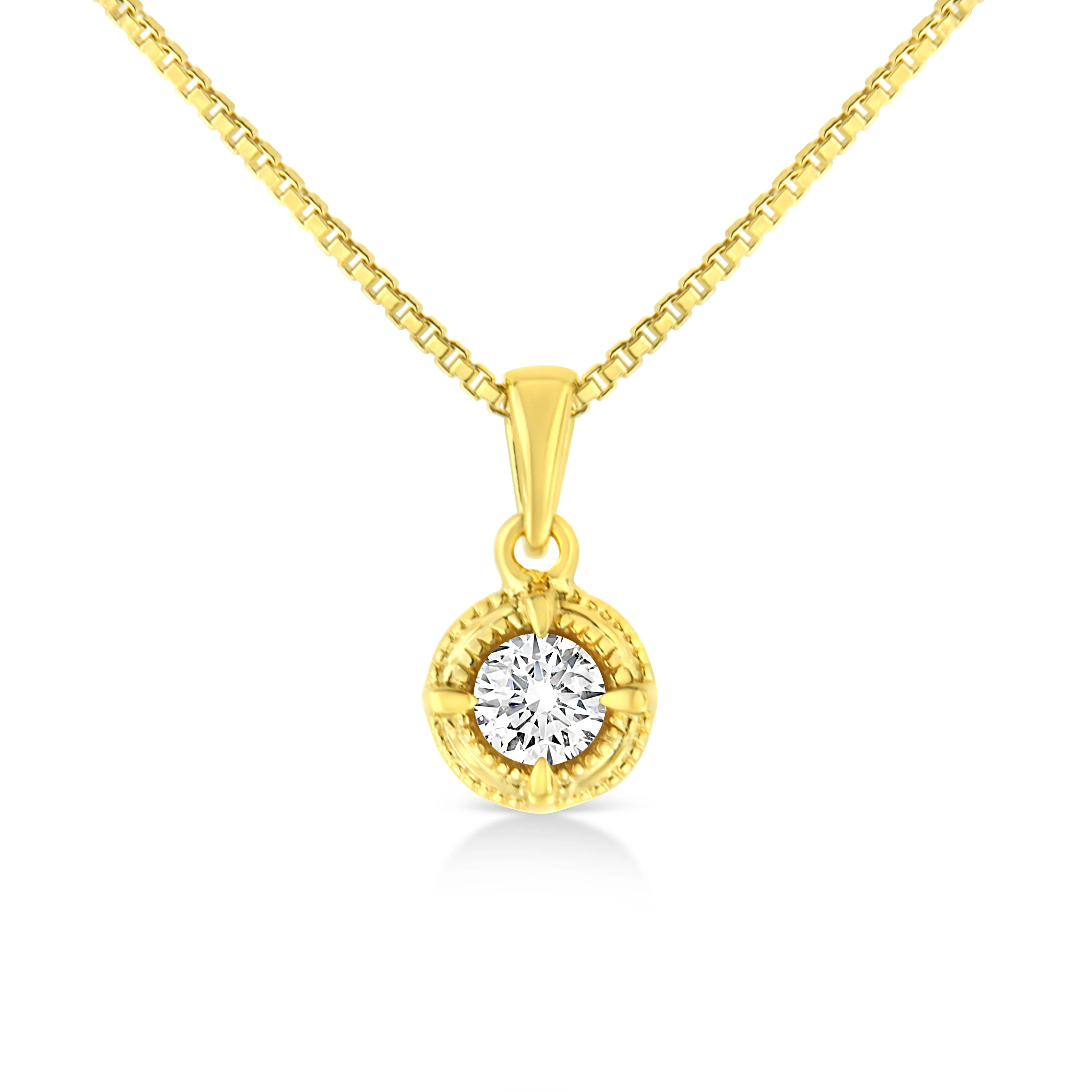 14K Yellow Gold Plated .925 Sterling Silver 1/2 Cttw Brilliant Round Cut Diamond Solitaire Milgrain 18" Pendant Necklace (K-L Color, I2-I3 Clarity) - Image 16