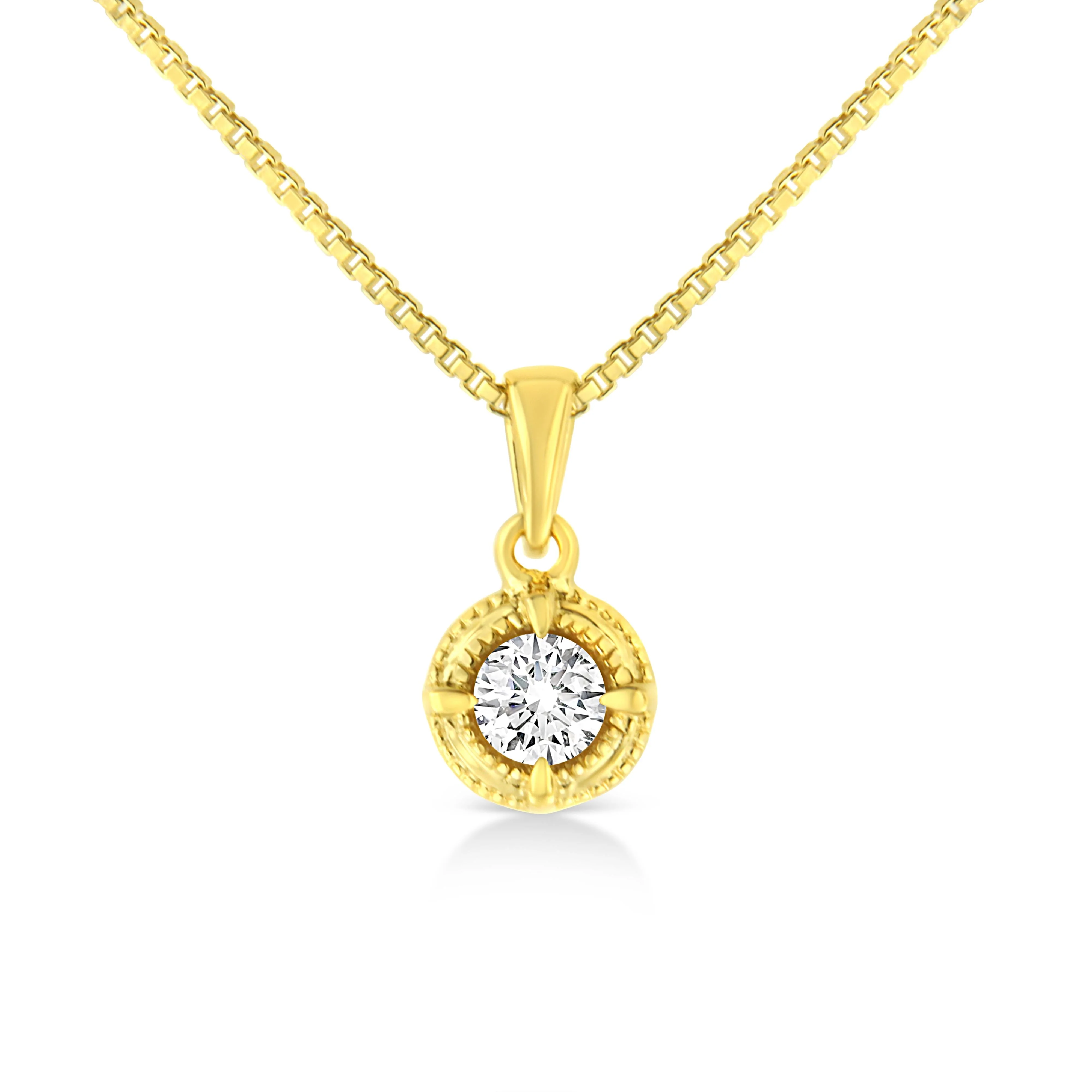 14K Yellow Gold Plated .925 Sterling Silver 1/2 Cttw Brilliant Round Cut Diamond Solitaire Milgrain 18" Pendant Necklace (K-L Color, I2-I3 Clarity) - Image 4