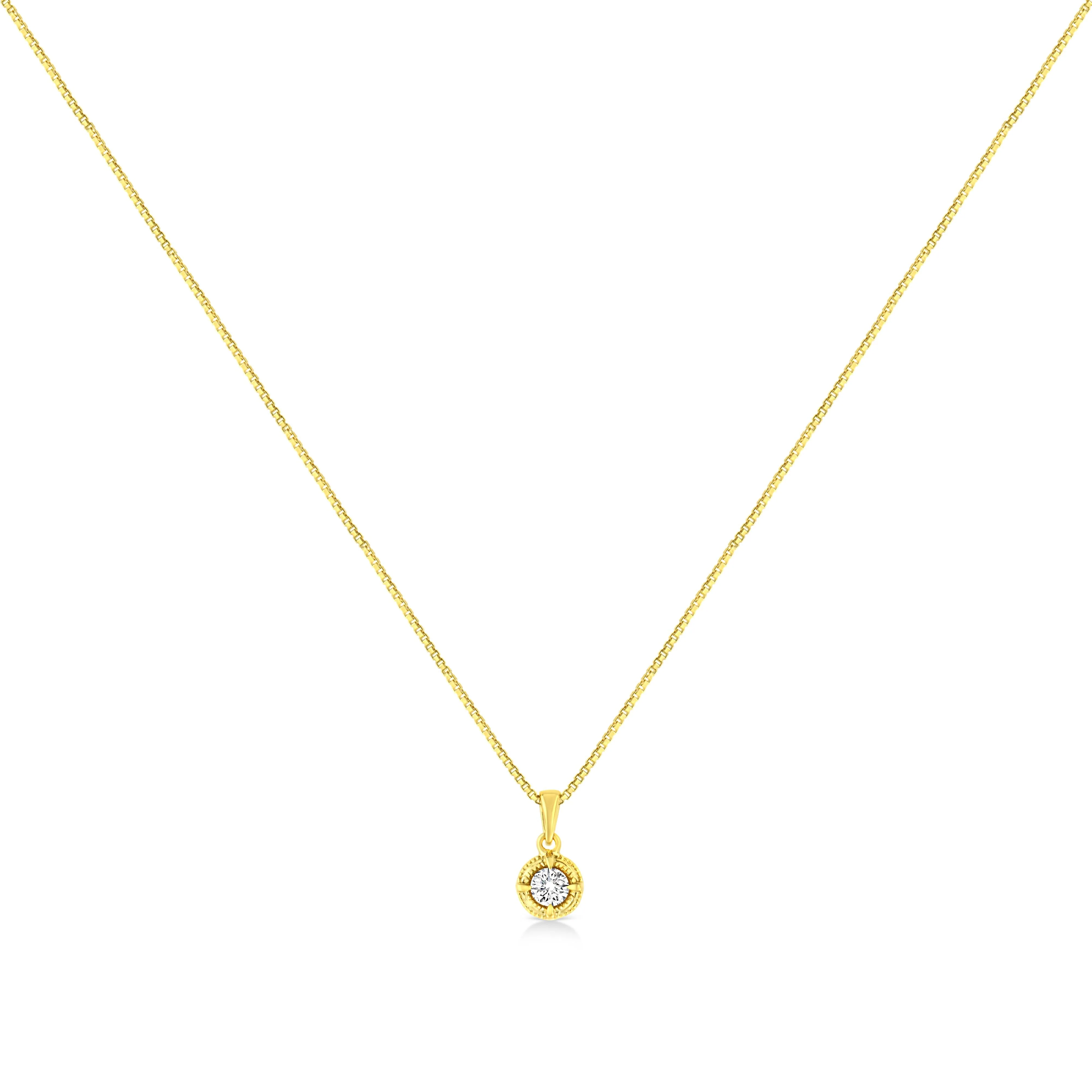 14K Yellow Gold Plated .925 Sterling Silver 1/2 Cttw Brilliant Round Cut Diamond Solitaire Milgrain 18" Pendant Necklace (K-L Color, I2-I3 Clarity) - Image 5
