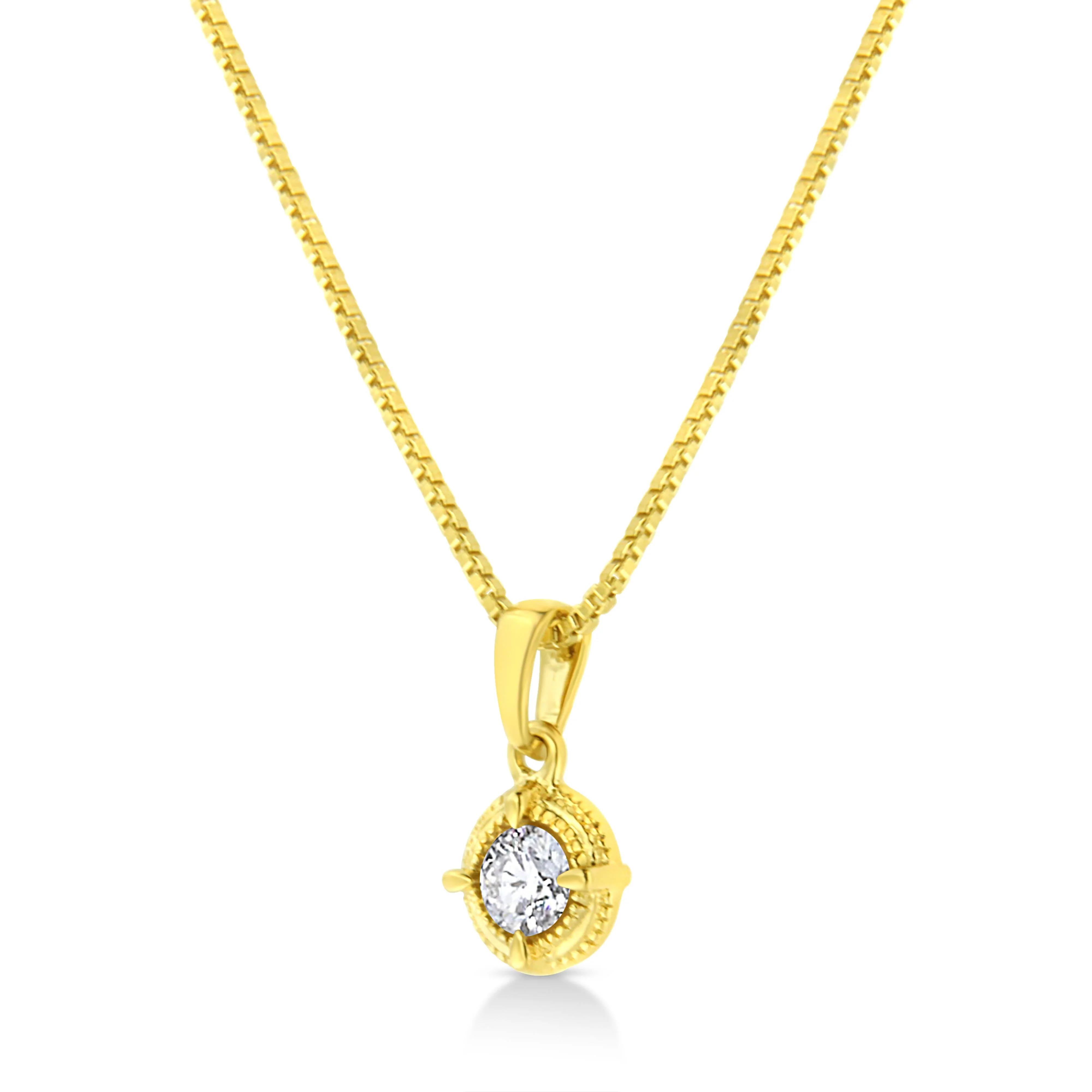 14K Yellow Gold Plated .925 Sterling Silver 1/2 Cttw Brilliant Round Cut Diamond Solitaire Milgrain 18" Pendant Necklace (K-L Color, I2-I3 Clarity) - Image 6