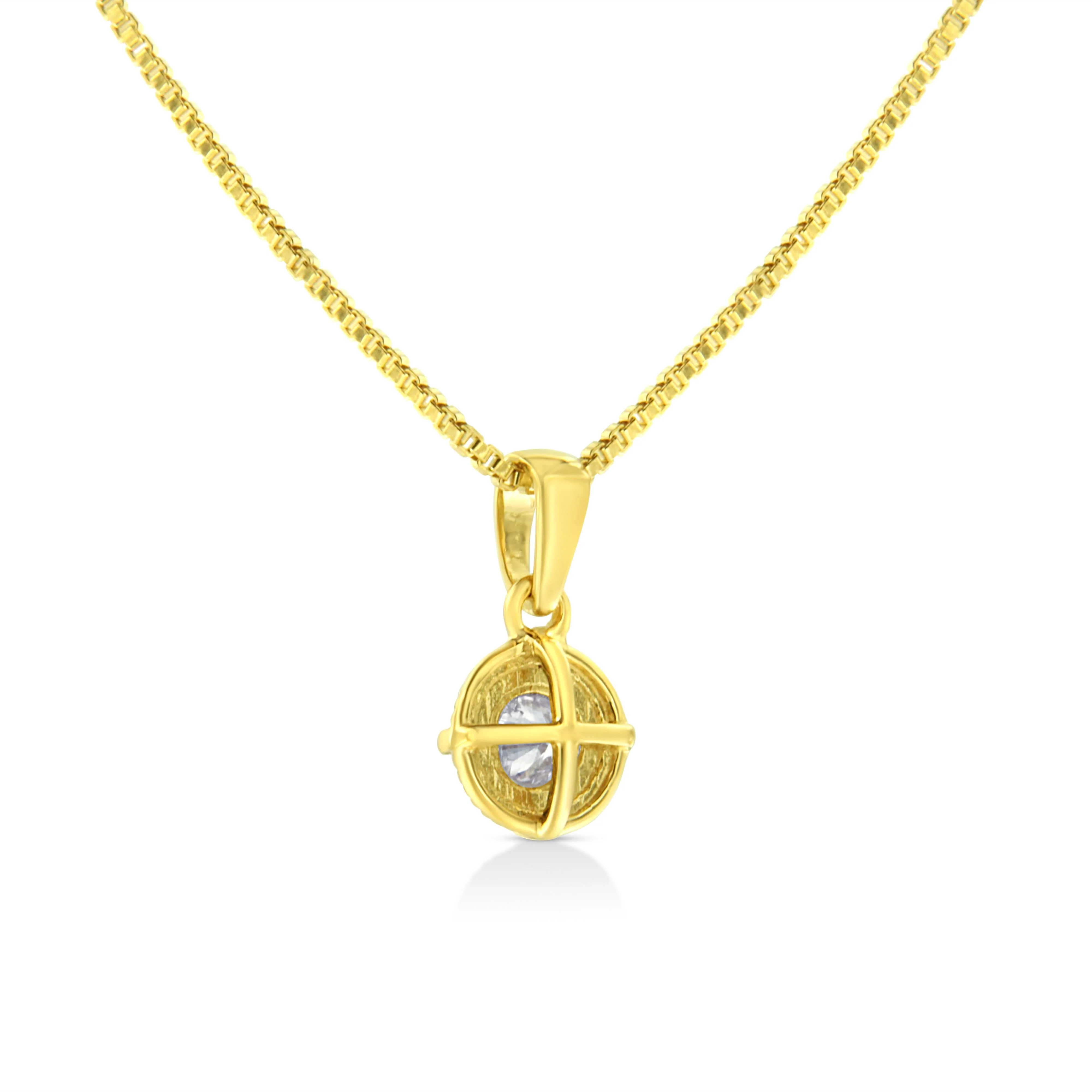 14K Yellow Gold Plated .925 Sterling Silver 1/2 Cttw Brilliant Round Cut Diamond Solitaire Milgrain 18" Pendant Necklace (K-L Color, I2-I3 Clarity) - Image 7