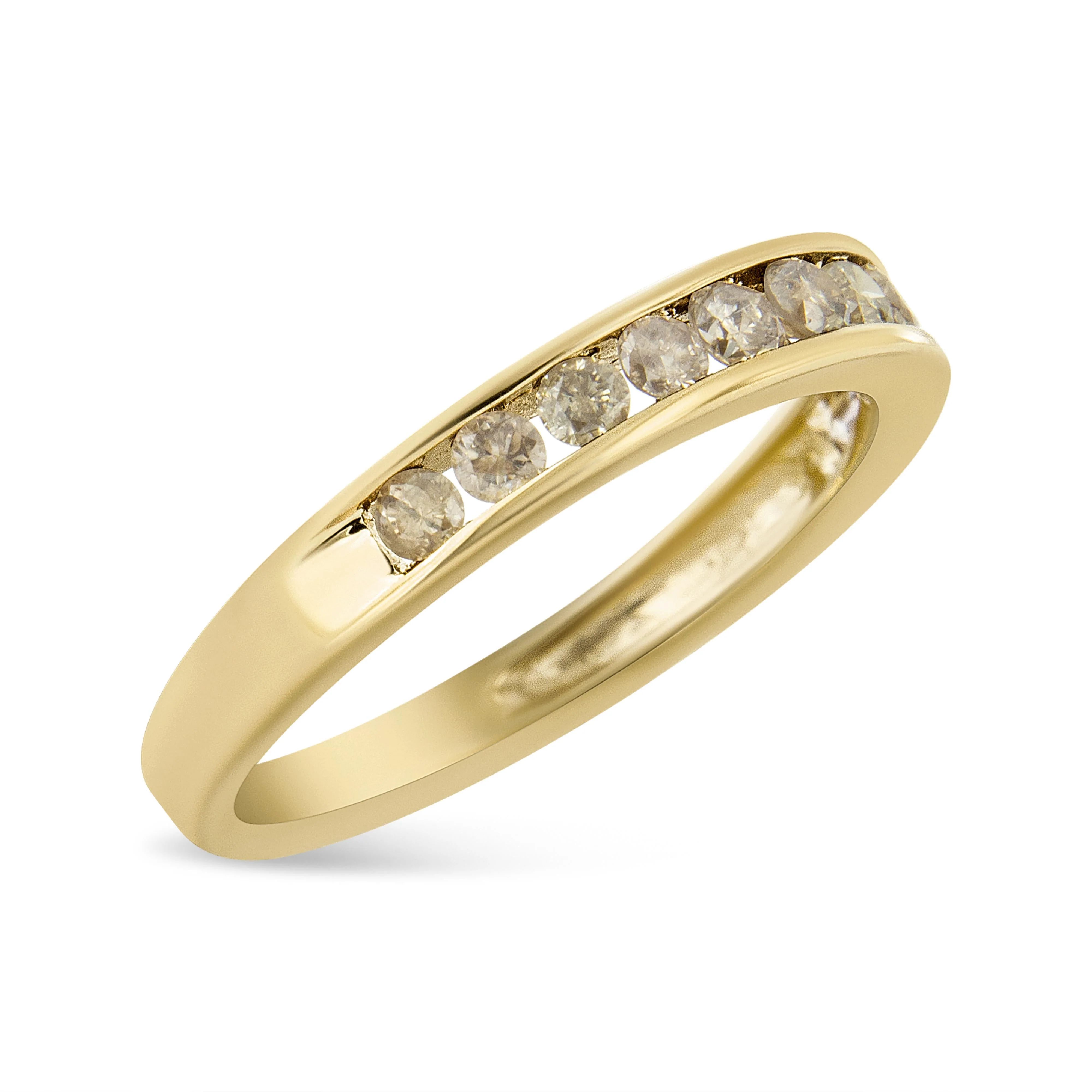 14K Yellow Gold Plated .925 Sterling Silver 1/2 Cttw Channel Set Round Champagne Diamond 11 Stone Band Ring (K-L Color, I1-I2 Clarity) - Size 7 - Image 2