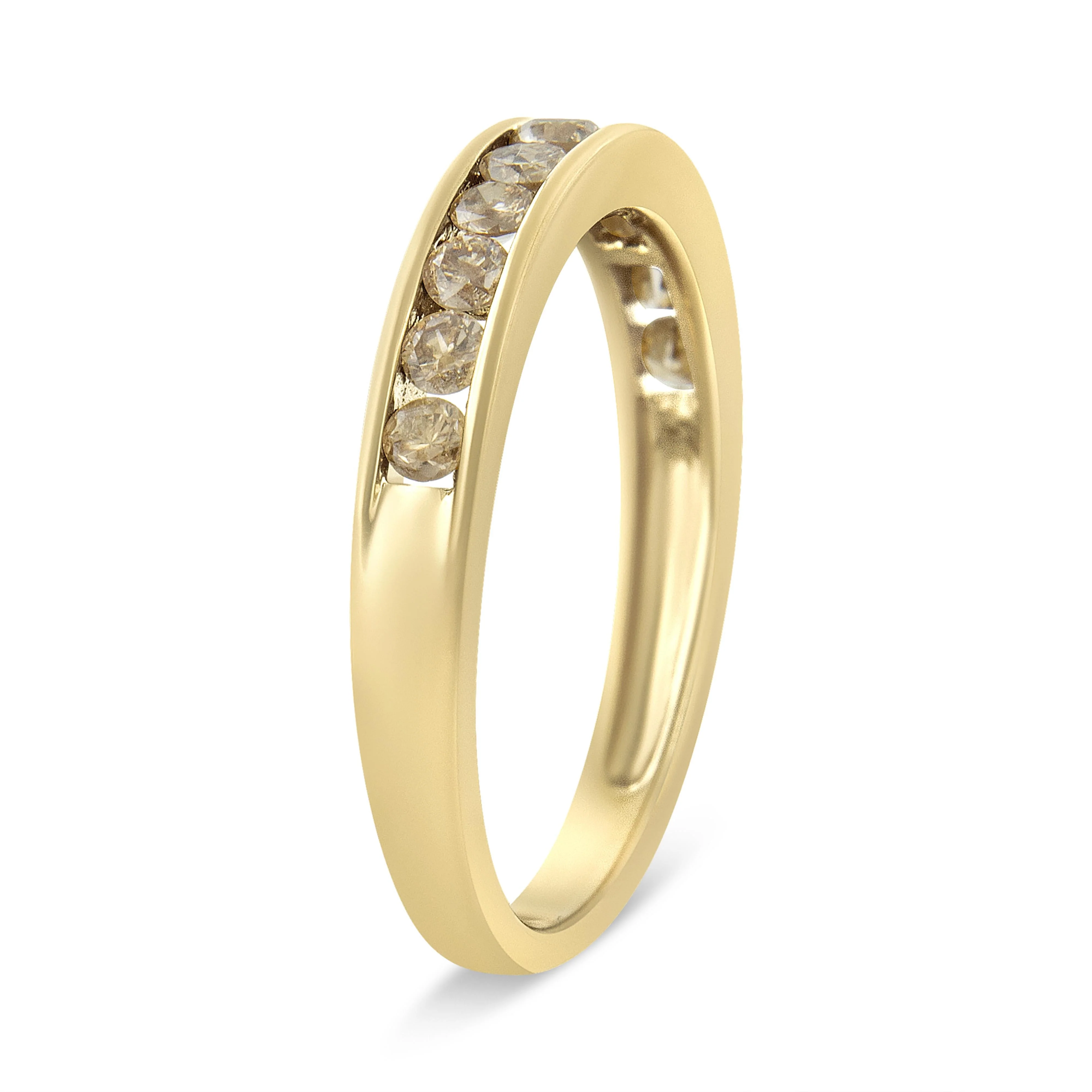 14K Yellow Gold Plated .925 Sterling Silver 1/2 Cttw Channel Set Round Champagne Diamond 11 Stone Band Ring (K-L Color, I1-I2 Clarity) - Size 7 - Image 3