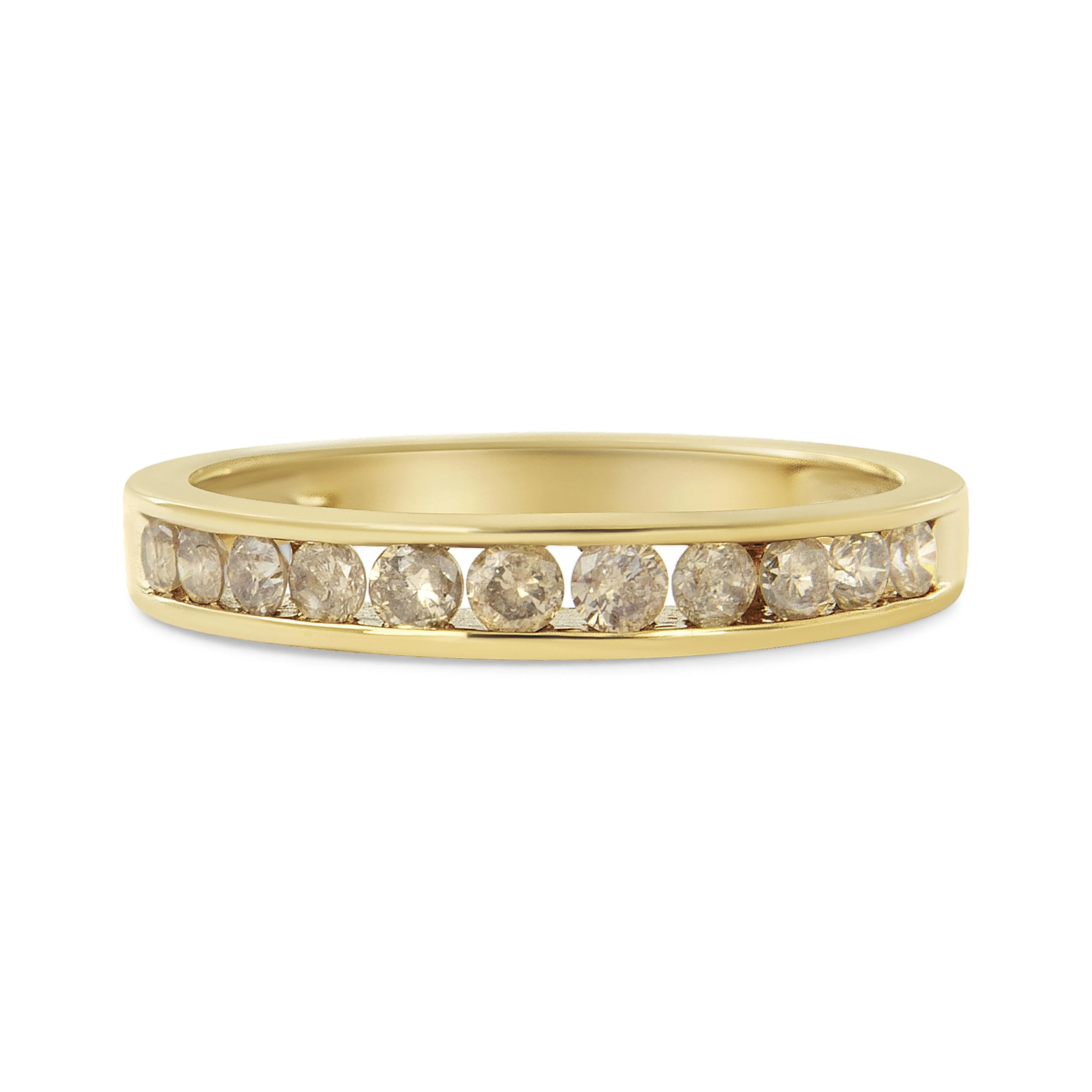 14K Yellow Gold Plated .925 Sterling Silver 1/2 Cttw Channel Set Round Champagne Diamond 11 Stone Band Ring (K-L Color, I1-I2 Clarity) - Size 7 - Image 4