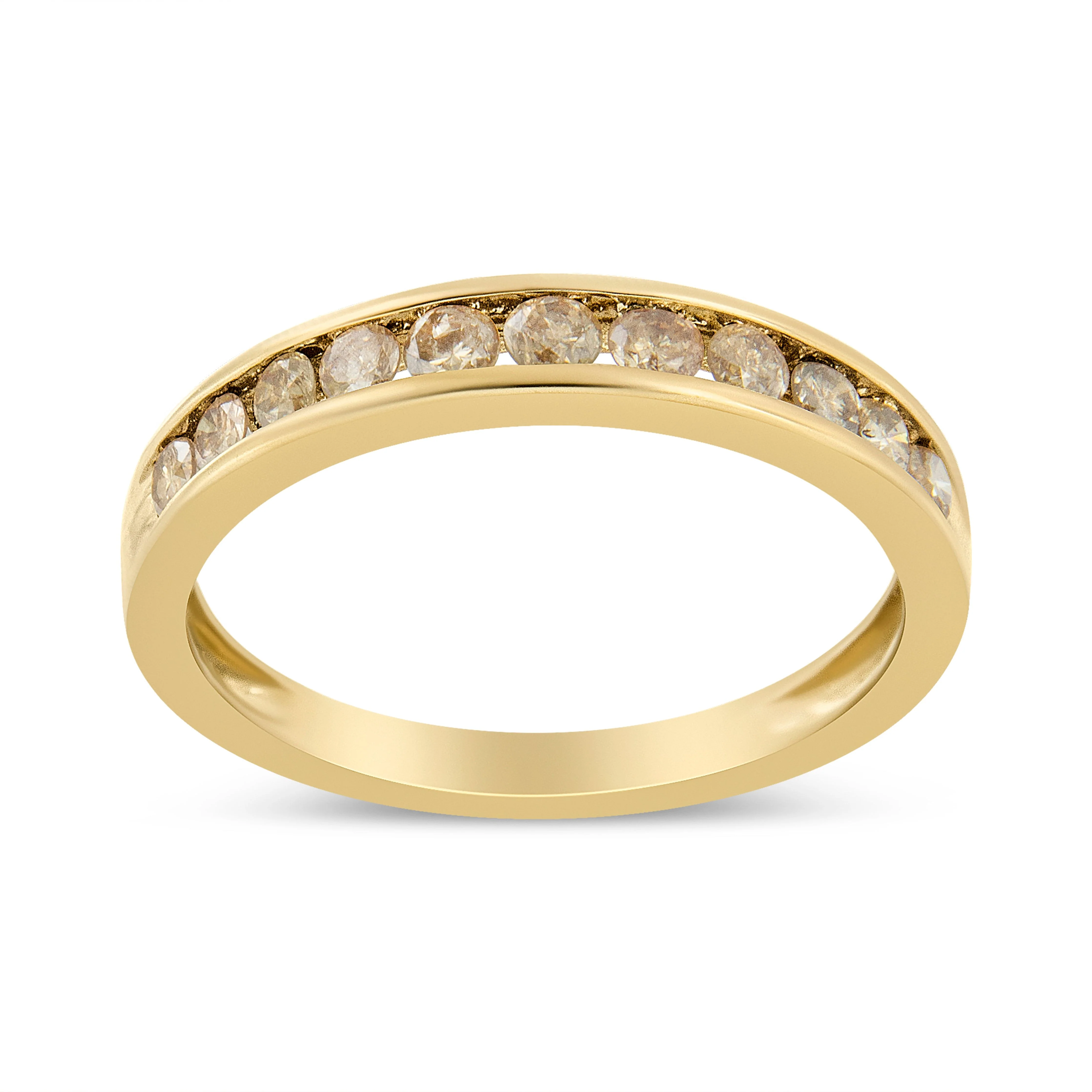 14K Yellow Gold Plated .925 Sterling Silver 1/2 Cttw Channel Set Round Champagne Diamond 11 Stone Band Ring (K-L Color, I1-I2 Clarity) - Size 7 - Image 5