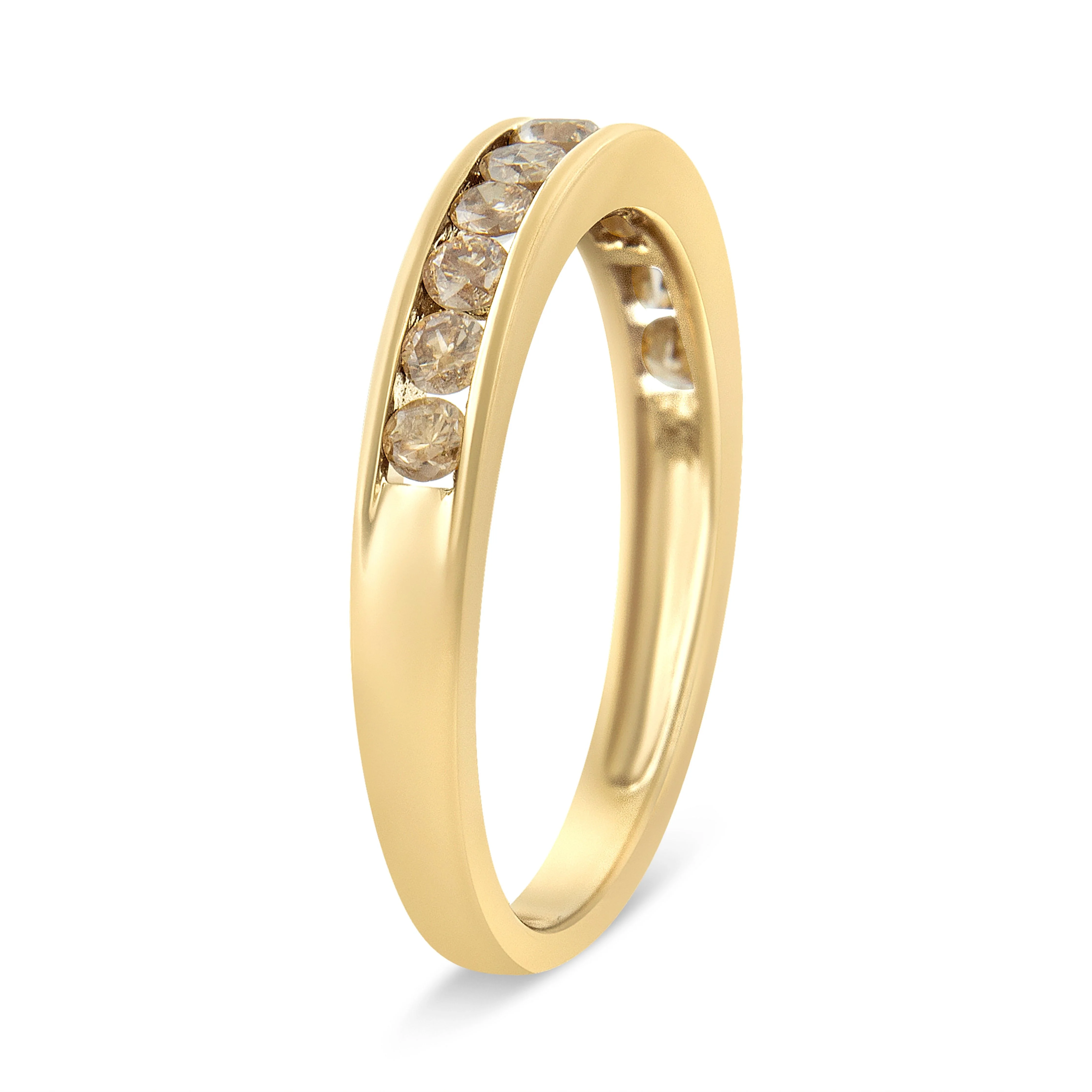 14K Yellow Gold Plated .925 Sterling Silver 1/2 Cttw Channel Set Round Champagne Diamond 11 Stone Band Ring (K-L Color, I1-I2 Clarity) - Size 7 - Image 7