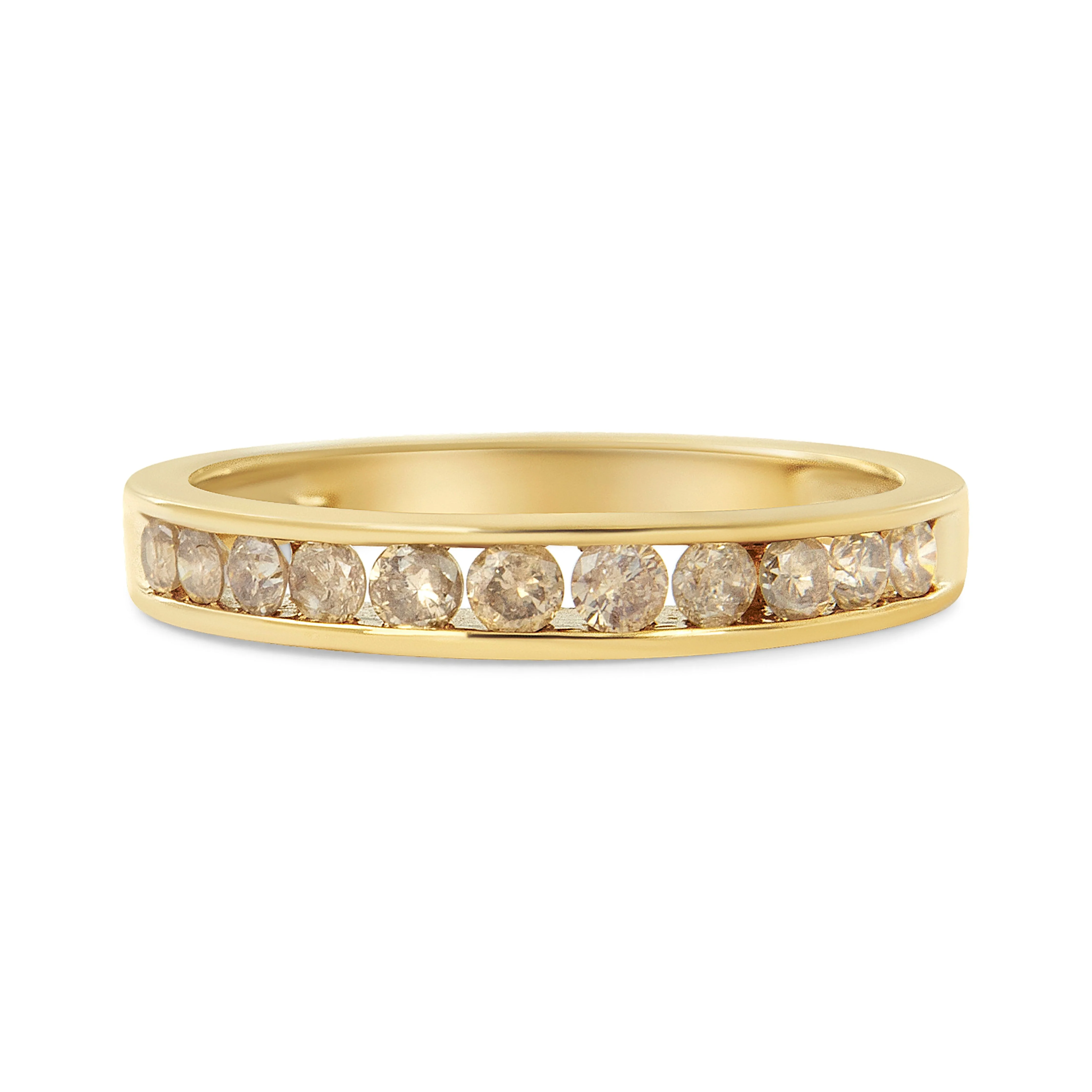 14K Yellow Gold Plated .925 Sterling Silver 1/2 Cttw Channel Set Round Champagne Diamond 11 Stone Band Ring (K-L Color, I1-I2 Clarity) - Size 7 - Image 8