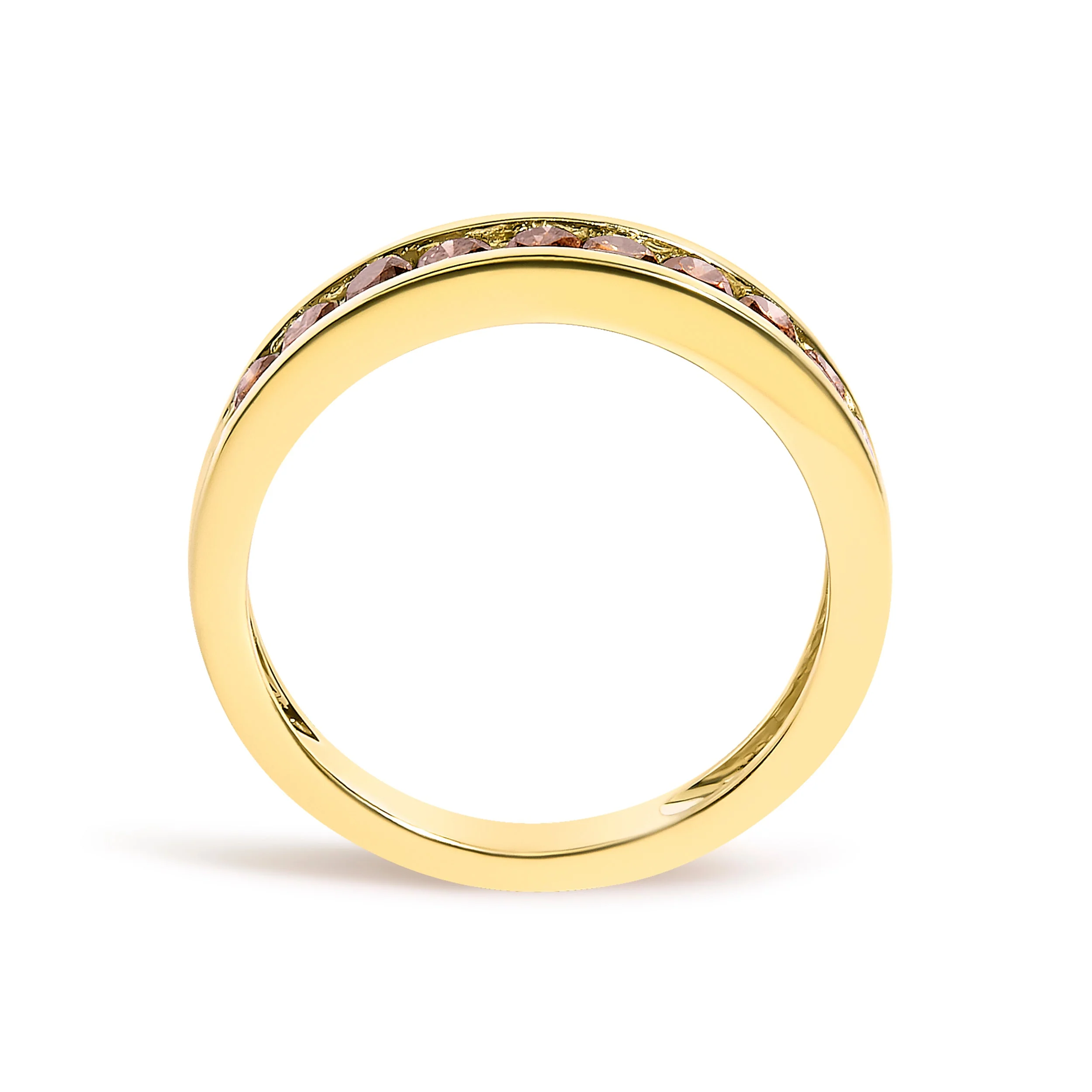14K Yellow Gold Plated .925 Sterling Silver 1/2 Cttw Channel Set Round Champagne Diamond 11 Stone Band Ring (K-L Color, I1-I2 Clarity) - Size 7 - Image 9