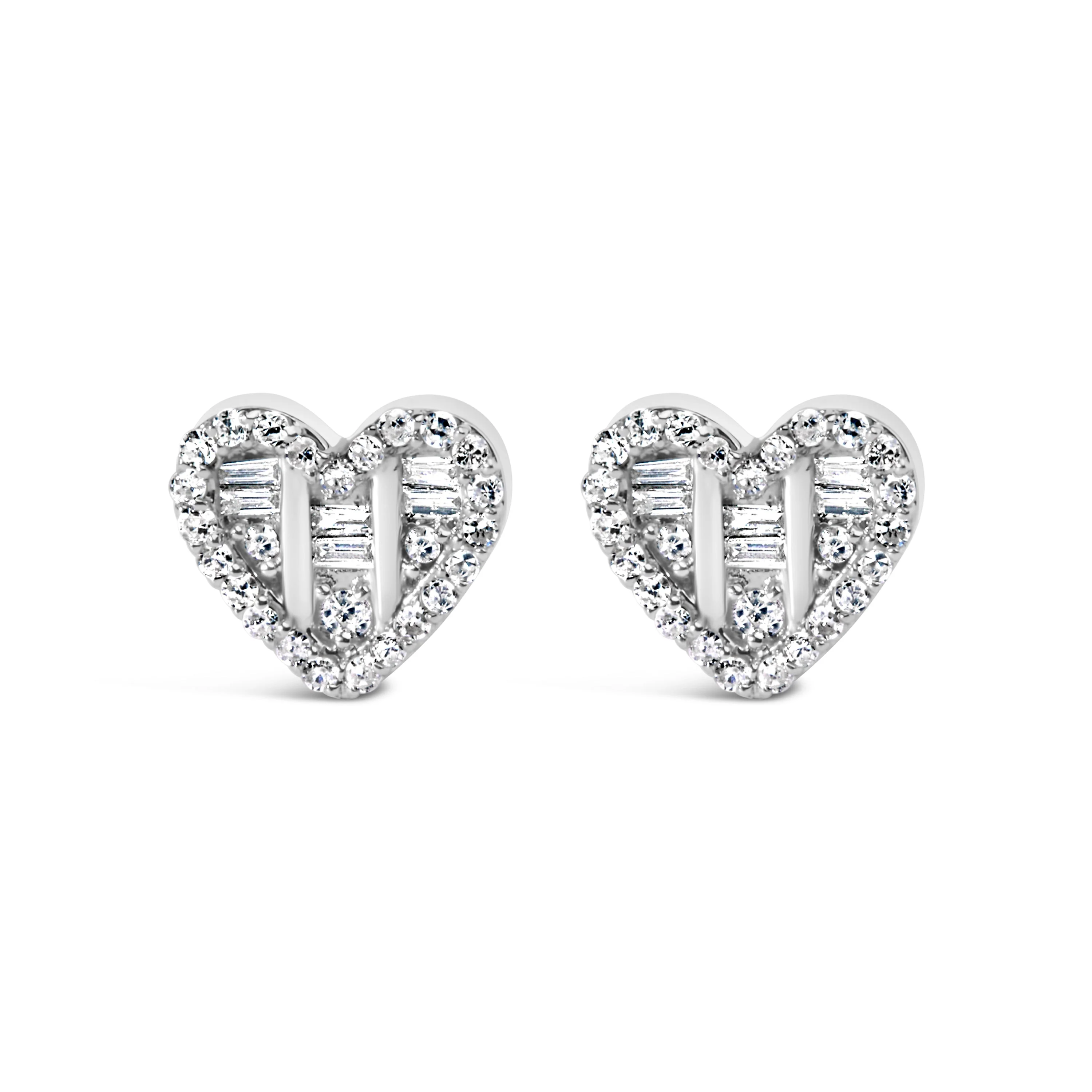 14K Yellow Gold Plated .925 Sterling Silver 1/2 Cttw Round and Baguette Diamond Composite Heart Shaped Stud Earring (I-J Color, SI2-I1 Clarity) - Image 8