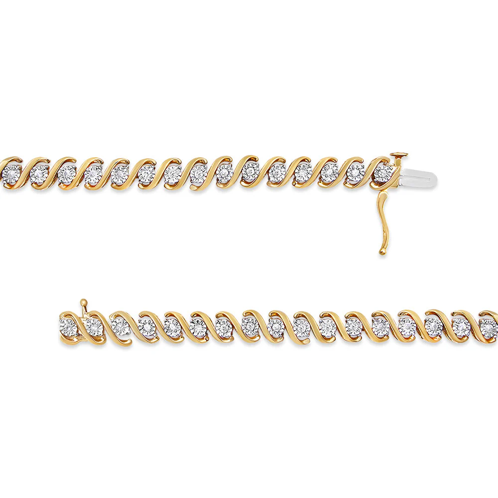 14K Yellow Gold Plated .925 Sterling Silver 1/2 Cttw Round Miracle-Set Diamond S-Curve Tennis Bracelet (I-J Color, I3 Clarity) - 7" - Image 2
