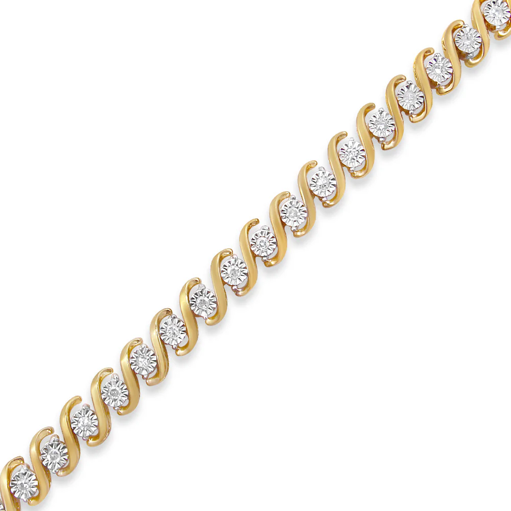 14K Yellow Gold Plated .925 Sterling Silver 1/2 Cttw Round Miracle-Set Diamond S-Curve Tennis Bracelet (I-J Color, I3 Clarity) - 7" - Image 3