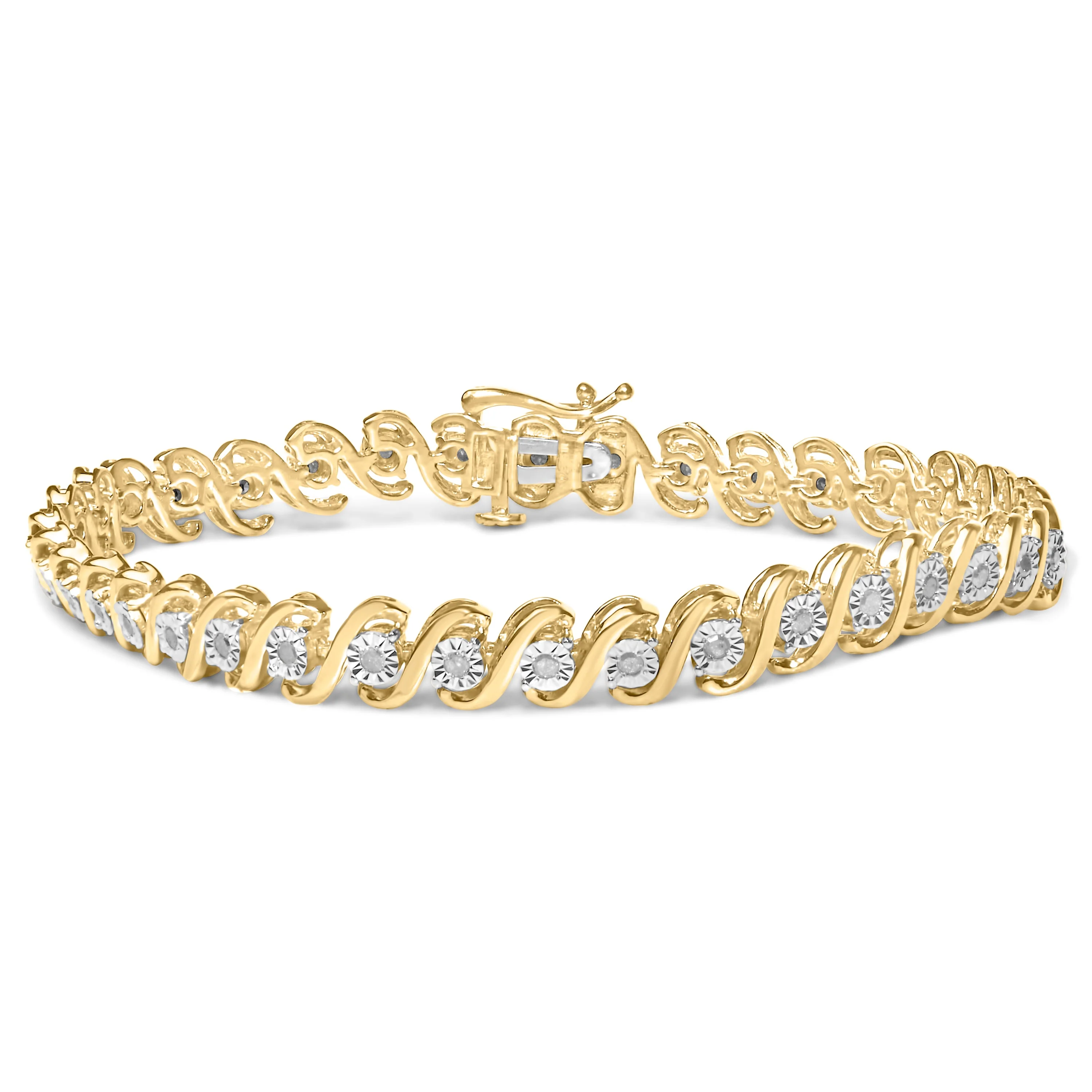 14K Yellow Gold Plated .925 Sterling Silver 1/2 Cttw Round Miracle-Set Diamond S-Curve Tennis Bracelet (I-J Color, I3 Clarity) - 7" - Image 4