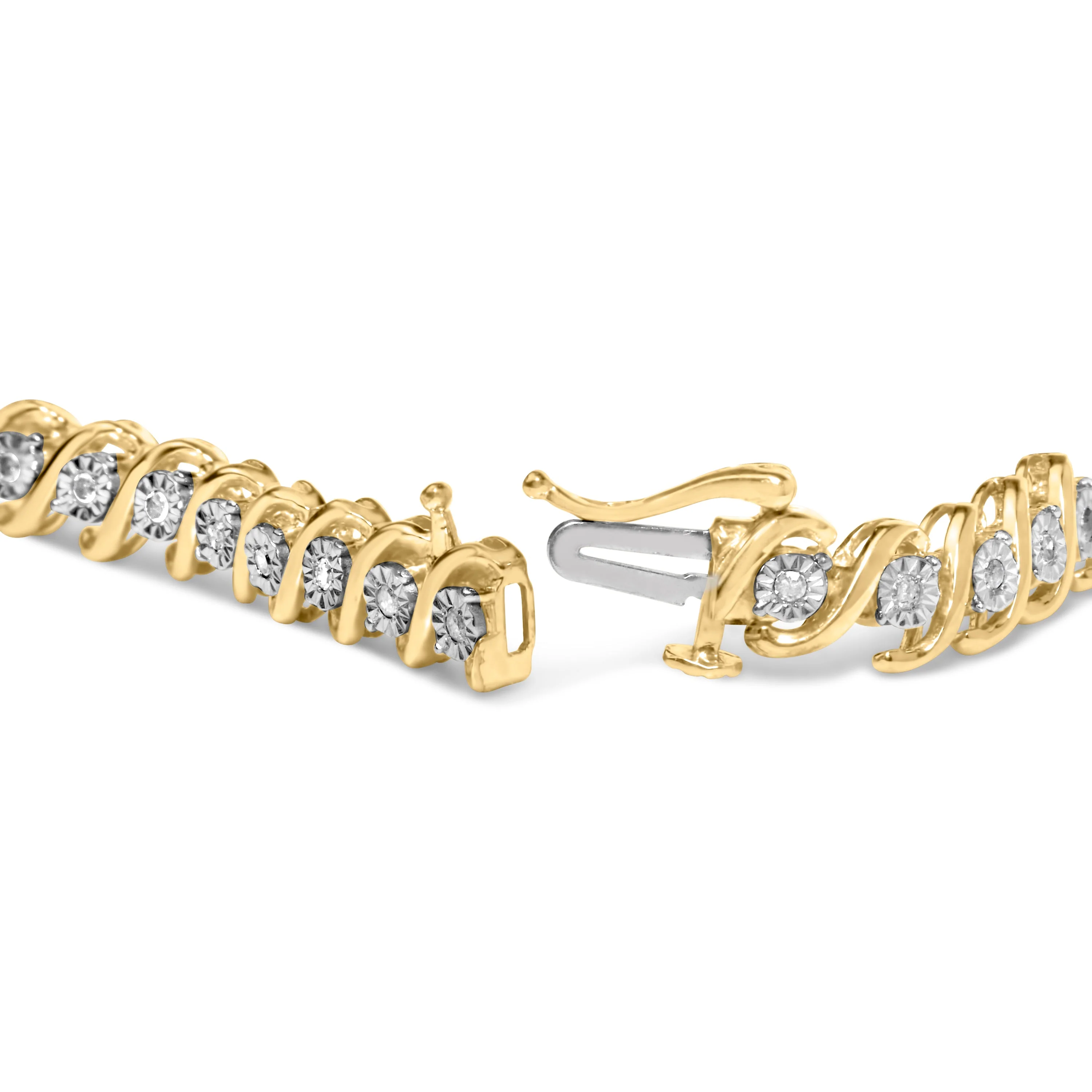 14K Yellow Gold Plated .925 Sterling Silver 1/2 Cttw Round Miracle-Set Diamond S-Curve Tennis Bracelet (I-J Color, I3 Clarity) - 7" - Image 5